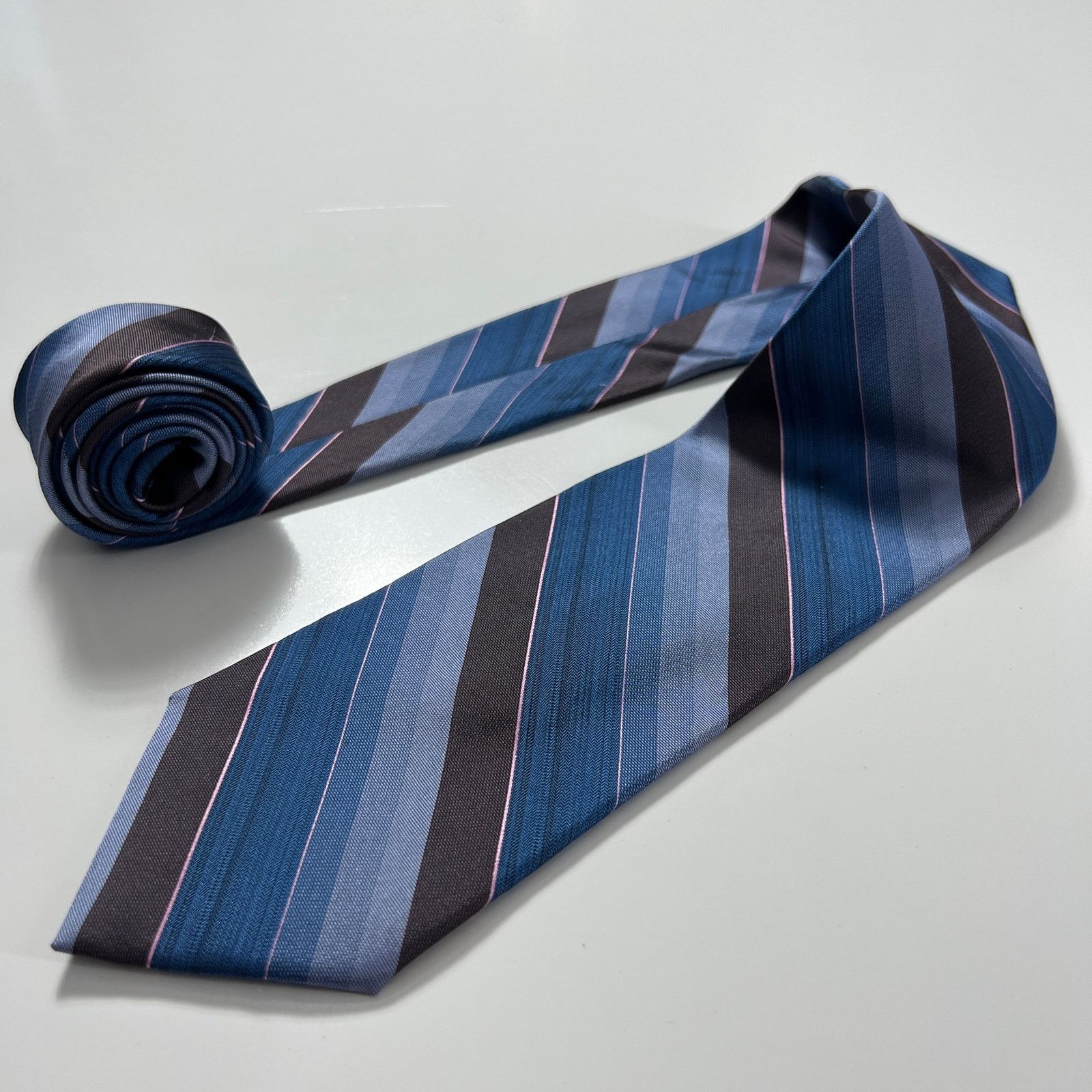 Valentino Valentino Mens Tie Blue Grey 100% Silk Woven Striped Necktie Size ONE SIZE - 6 Thumbnail