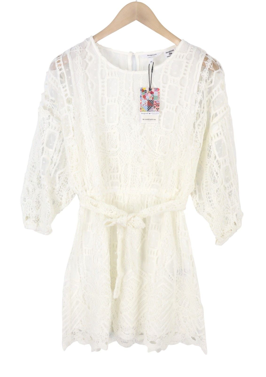 Desigual ASTER M White Embroidered Belted Dress 89016 Size M / US 6-8 / IT 42-44 - 2 Thumbnail
