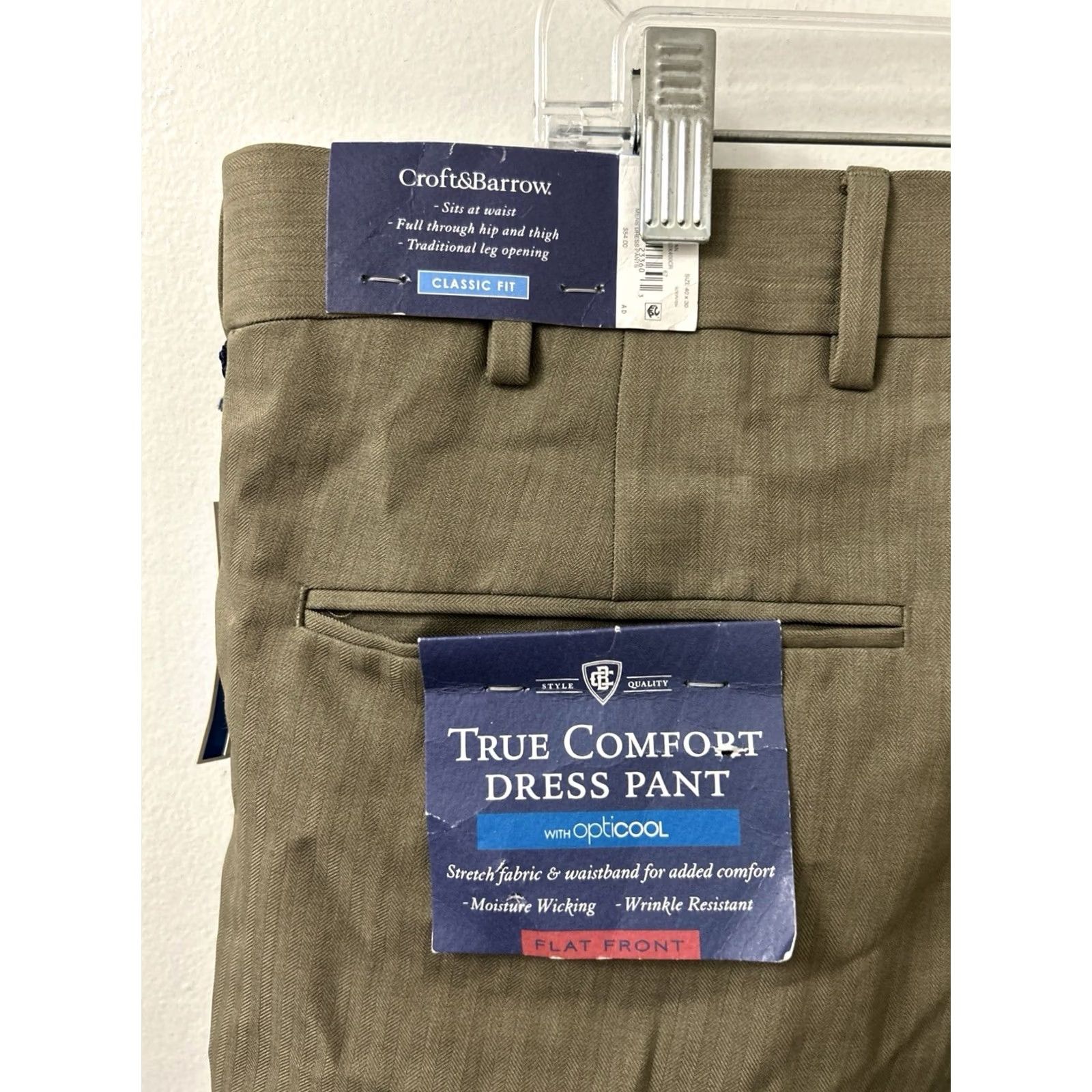 Croft & Barrow Croft & Barrow True Comfort Dress Pants Mens 40x30 Olive Brown Herringbone NWT Size US 40 / EU 56 - 5 Thumbnail