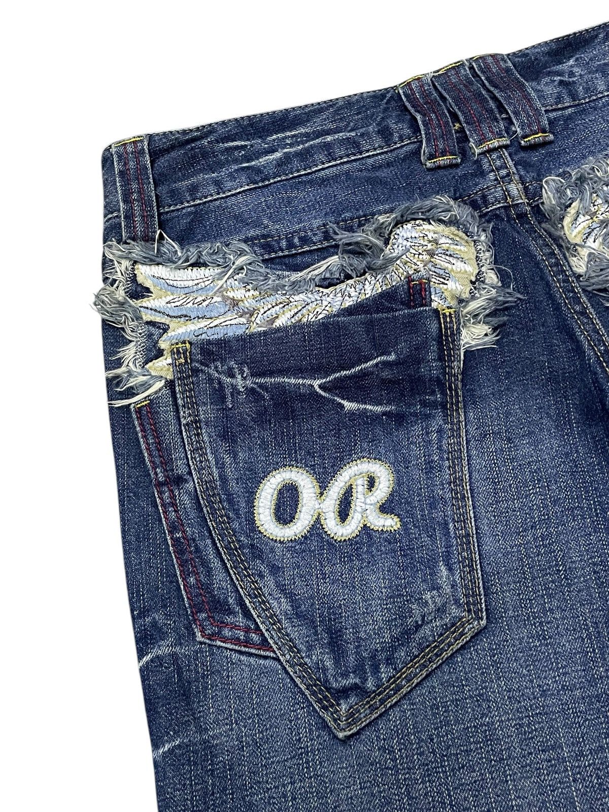 Japanese Brand × Le Grande Bleu (L.G.B.) Oririn Japan Flare Wide Leg Feathers Wings Embroidered Jeans Size US 31 - 9 Thumbnail