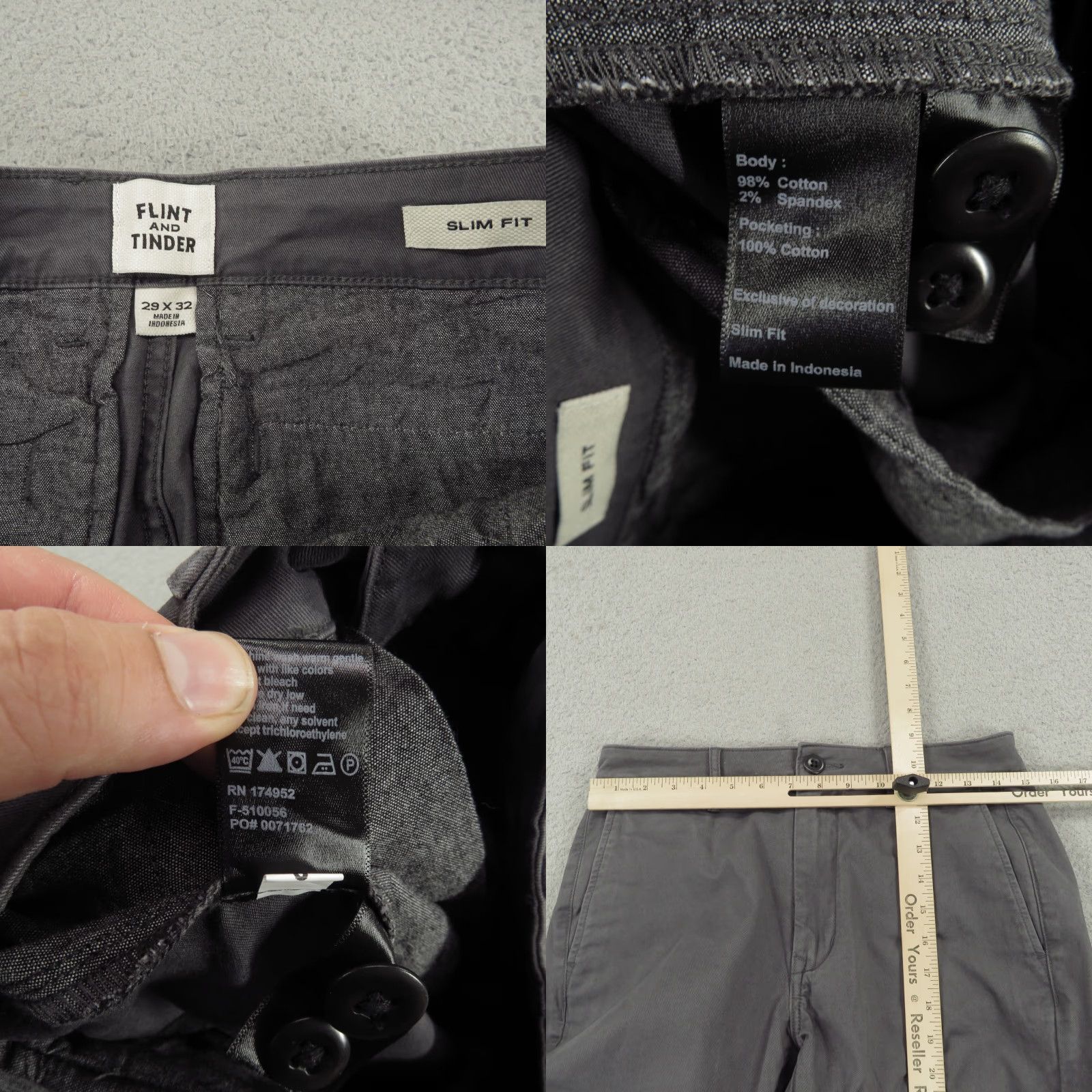 Flint And Tinder Flint And Tinder Pants Mens Slim Gray Twill Chinos Straight 29x32, 5-Pocket, Flat Front, Cotton Blend, Zip, Machine Washable, New With Tags, Huckberry Size US 29 - 8 Thumbnail