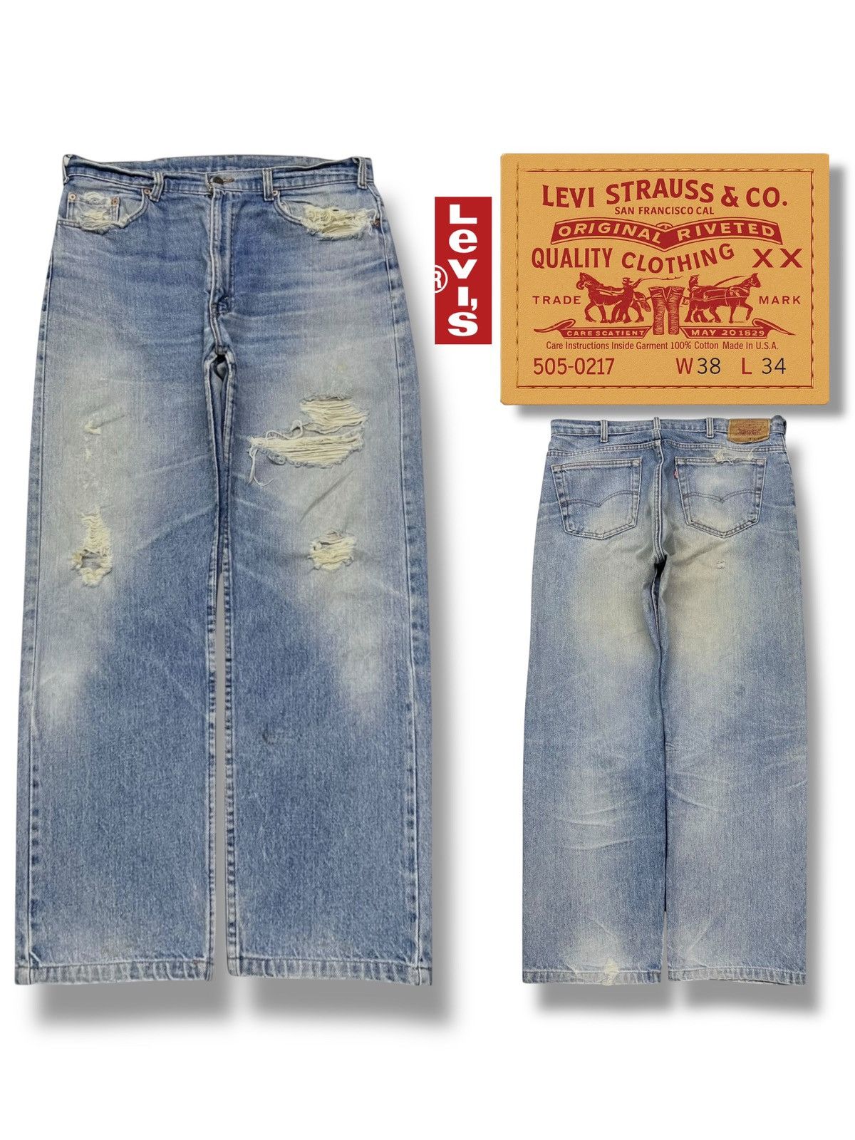 Loose Vintage 90s Levi’s 505-0217 USA - Faded Light Wash