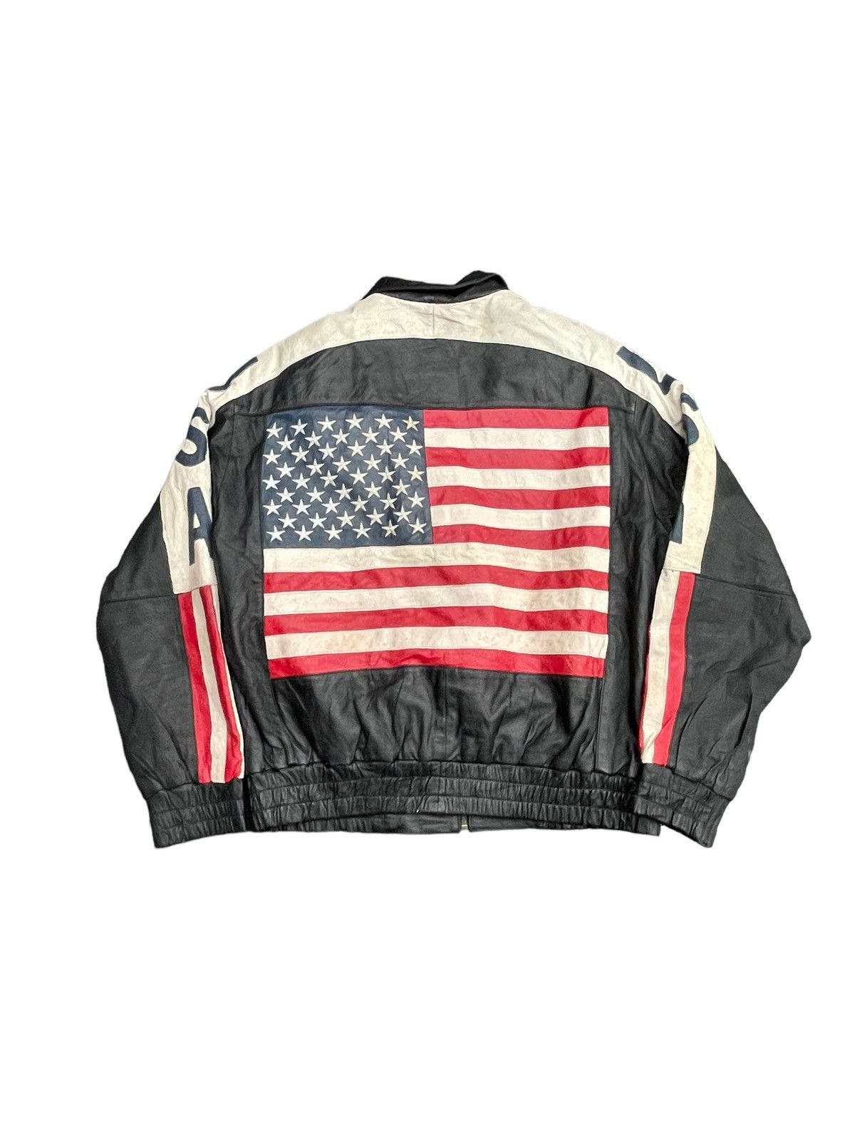 Vintage Usa Flag Leather Jacket Size US XL / EU 56 / 4 - 1 Thumbnail