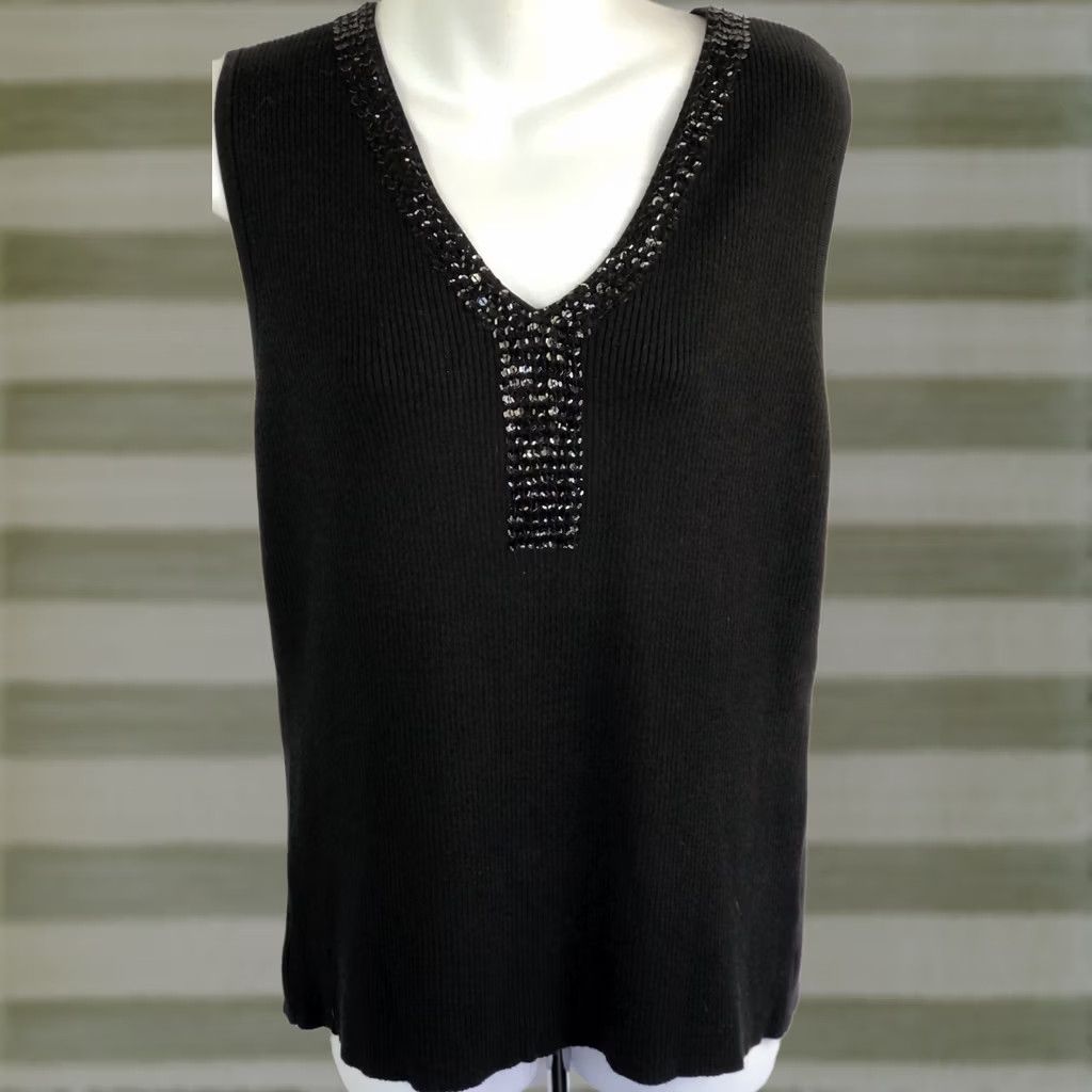 Faded Glory Faded Glory Sweater XL V-Neck Sequins Glam Y2K Black Sleeveless Size XL / US 12-14 / IT 48-50 - 1 Thumbnail