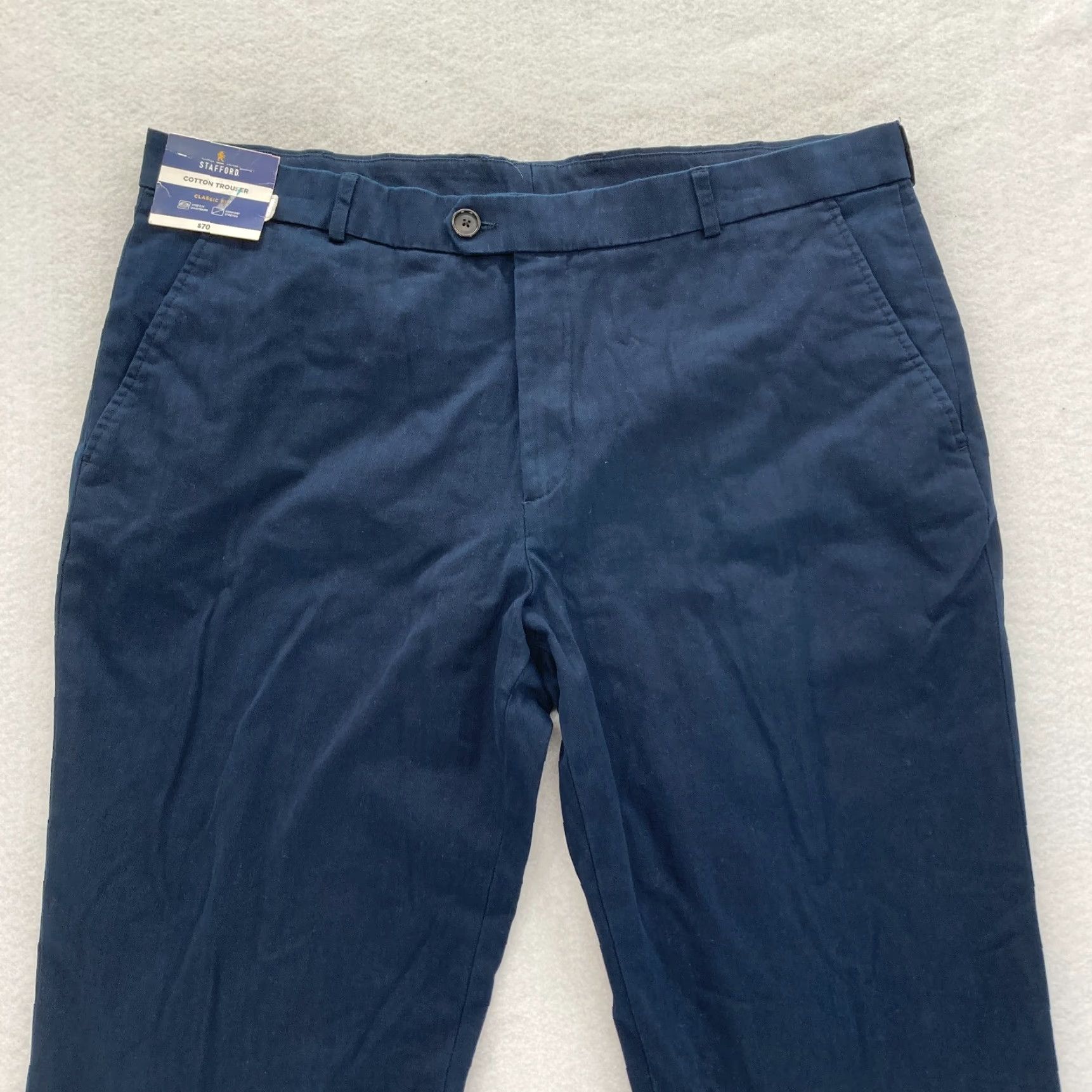 Stafford Stafford Cotton Trouser Mens 40x30 Classic Fit Blue Stretch Sawtooth Waistband Pants Size US 40 / EU 56 - 2 Thumbnail