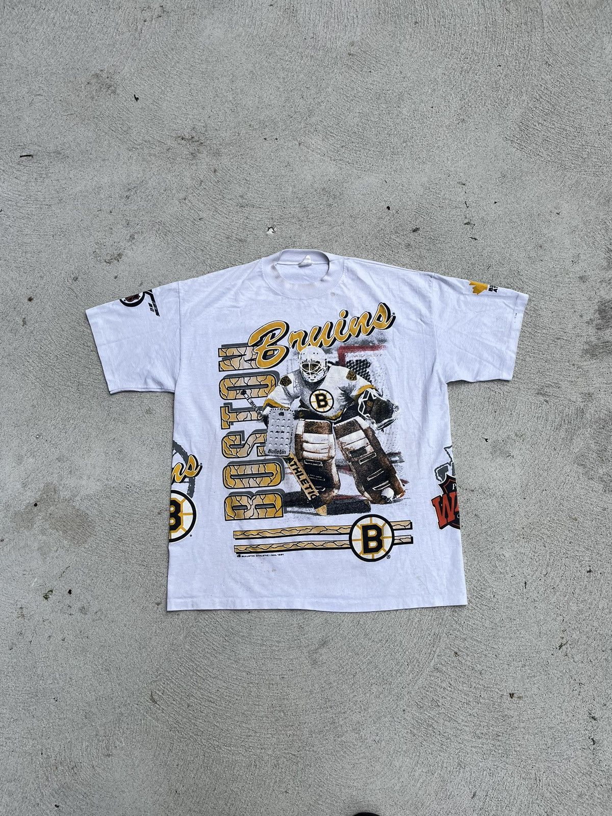 image of Nhl x Vintage Bulletin Athletic Aop Boston Bruins in White, Men's (Size XL)