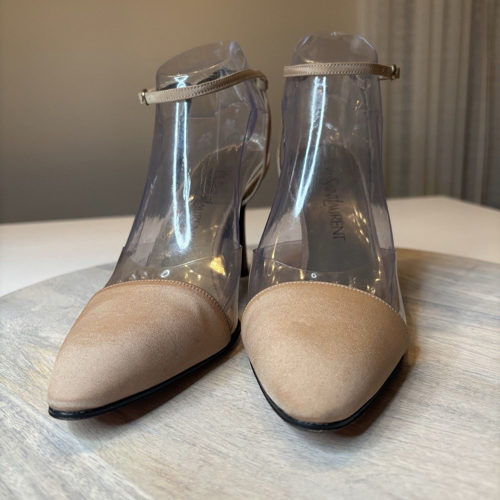 Saint Laurent Paris Saint Laurent Vintage Beige and Clear Ankle Wrap Pumps 9.5 M Size US 9.5 / IT 39.5 - 5 Thumbnail