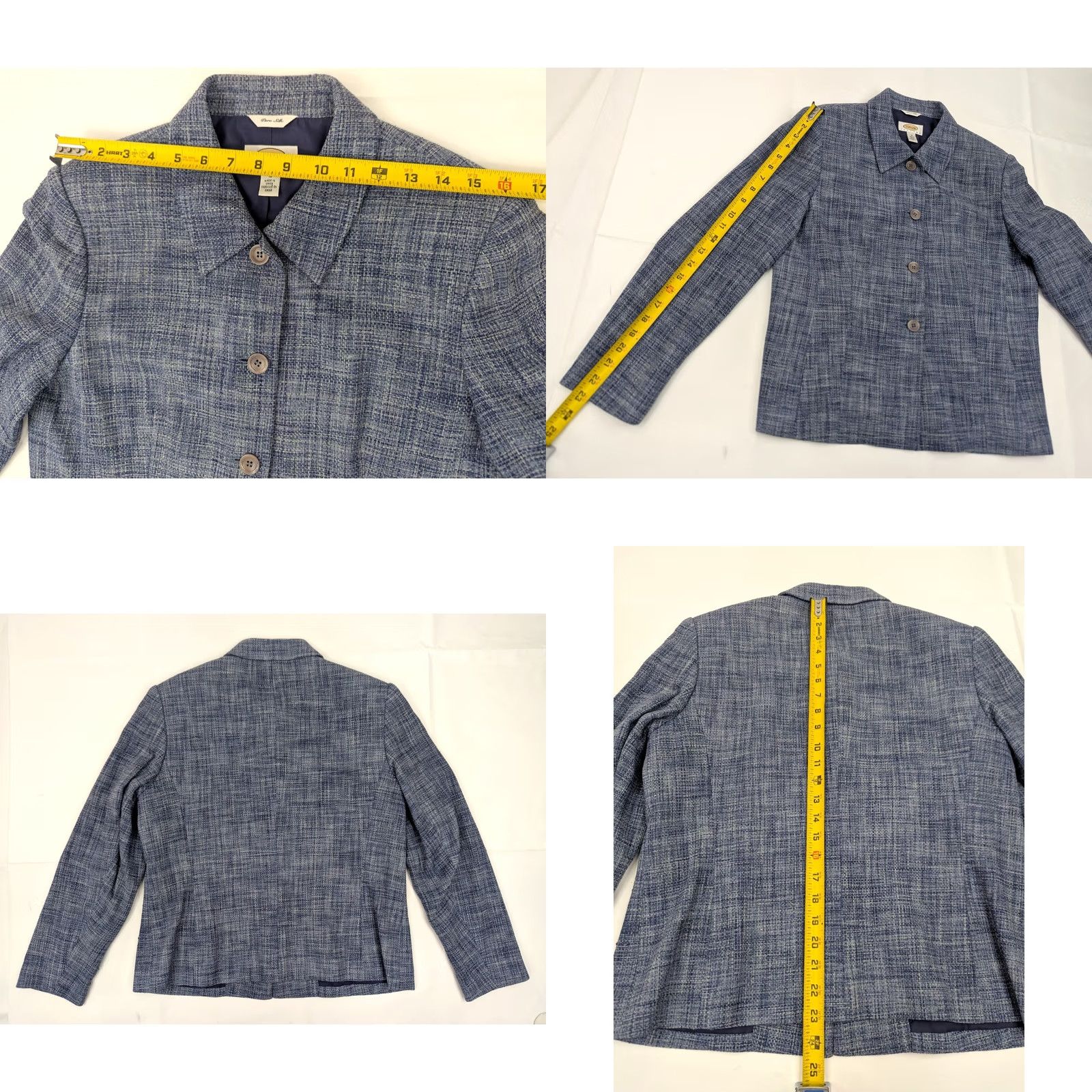 Talbots Talbots Blazer Coat 100% Silk Blue Petite 12 Women Tweed Lined Short Jacket Mens? Size XL / US 12-14 / IT 48-50 - 8 Thumbnail