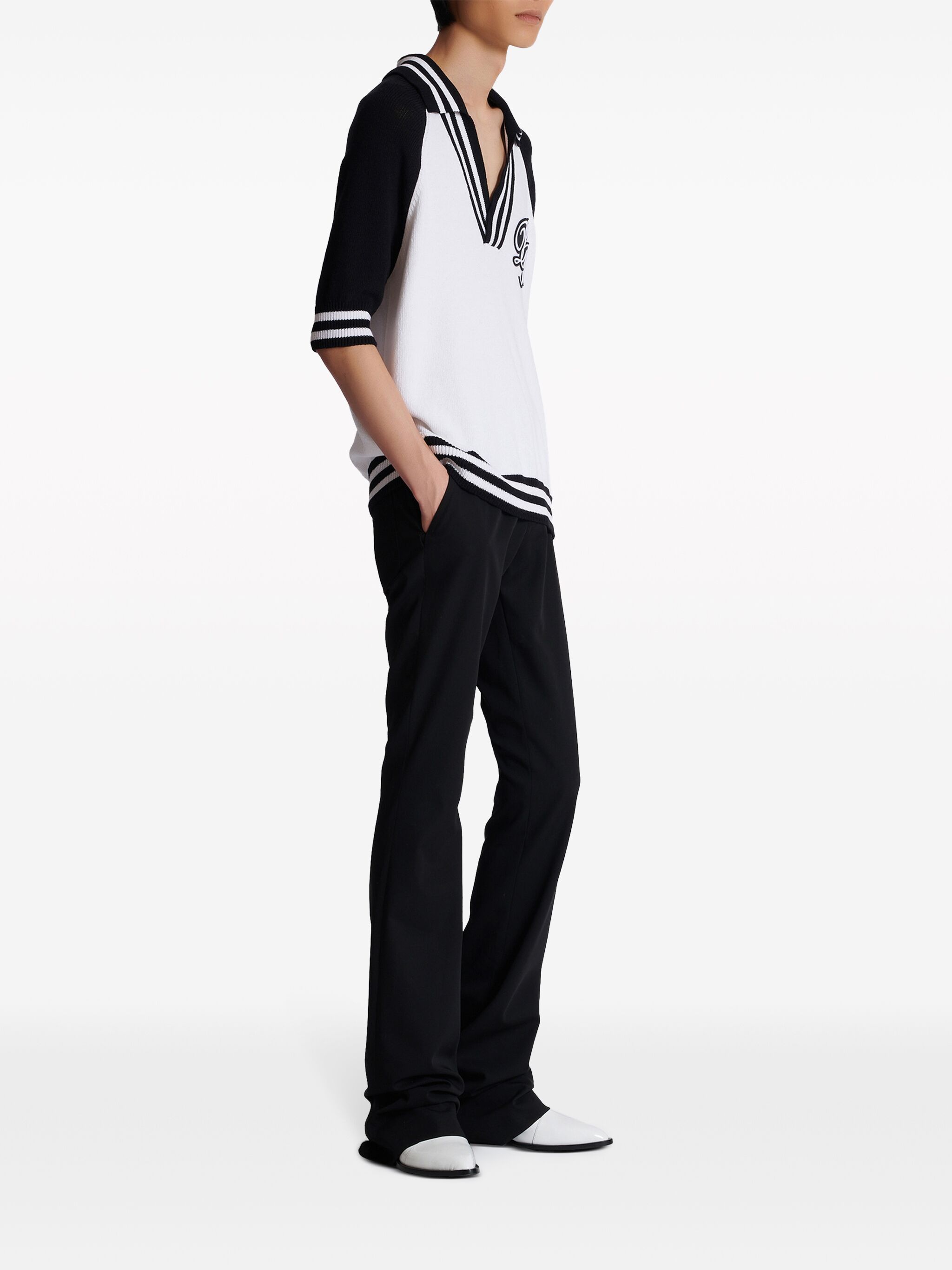 Balmain o1s1wg110125 Knitted Polo Top in White Black Size US M / EU 48-50 / 2 - 3 Thumbnail