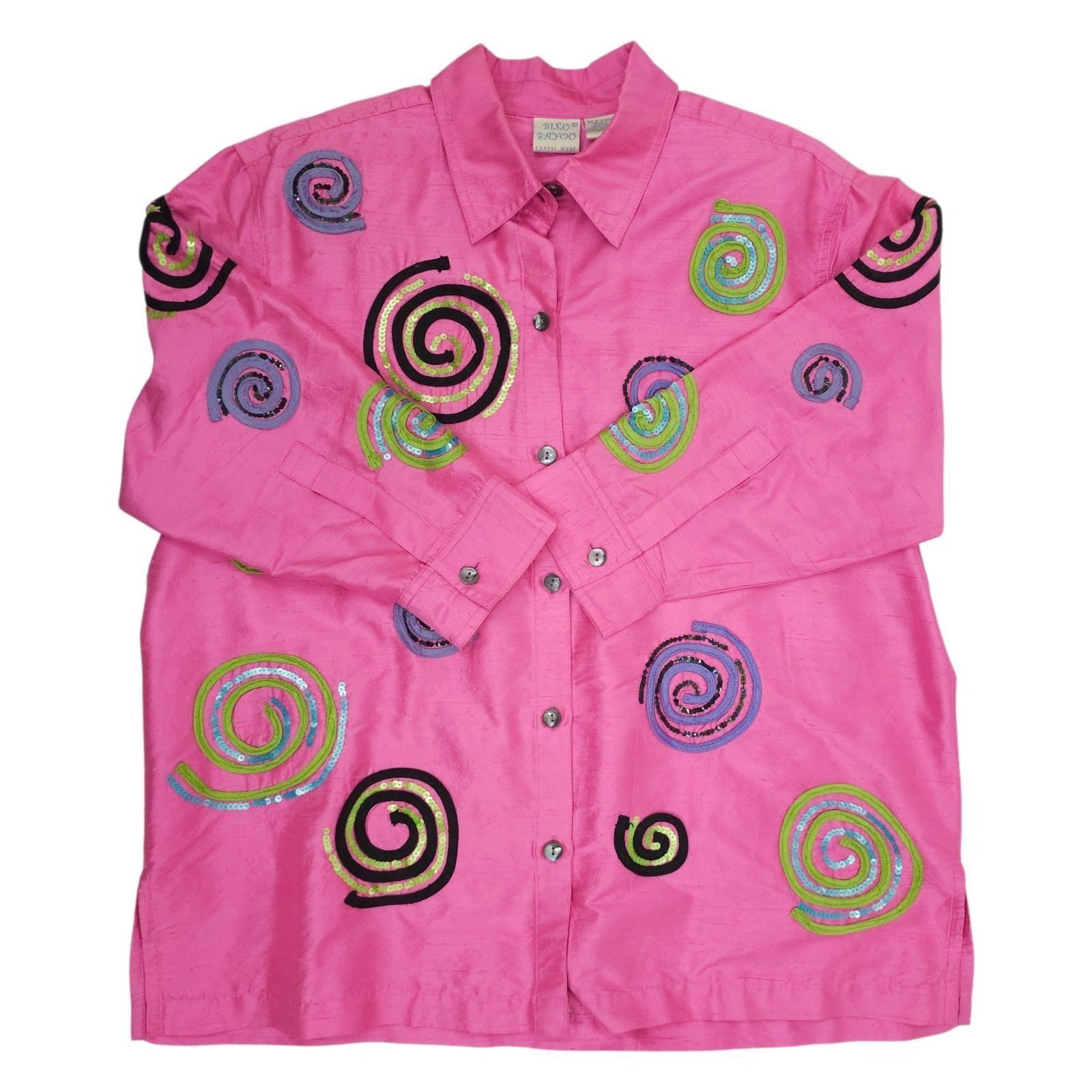 Other Bleu Bayou Silk Shacket L Pink Sequin Swirl Maximalist 90s Size L / US 10 / IT 46 - 8 Thumbnail