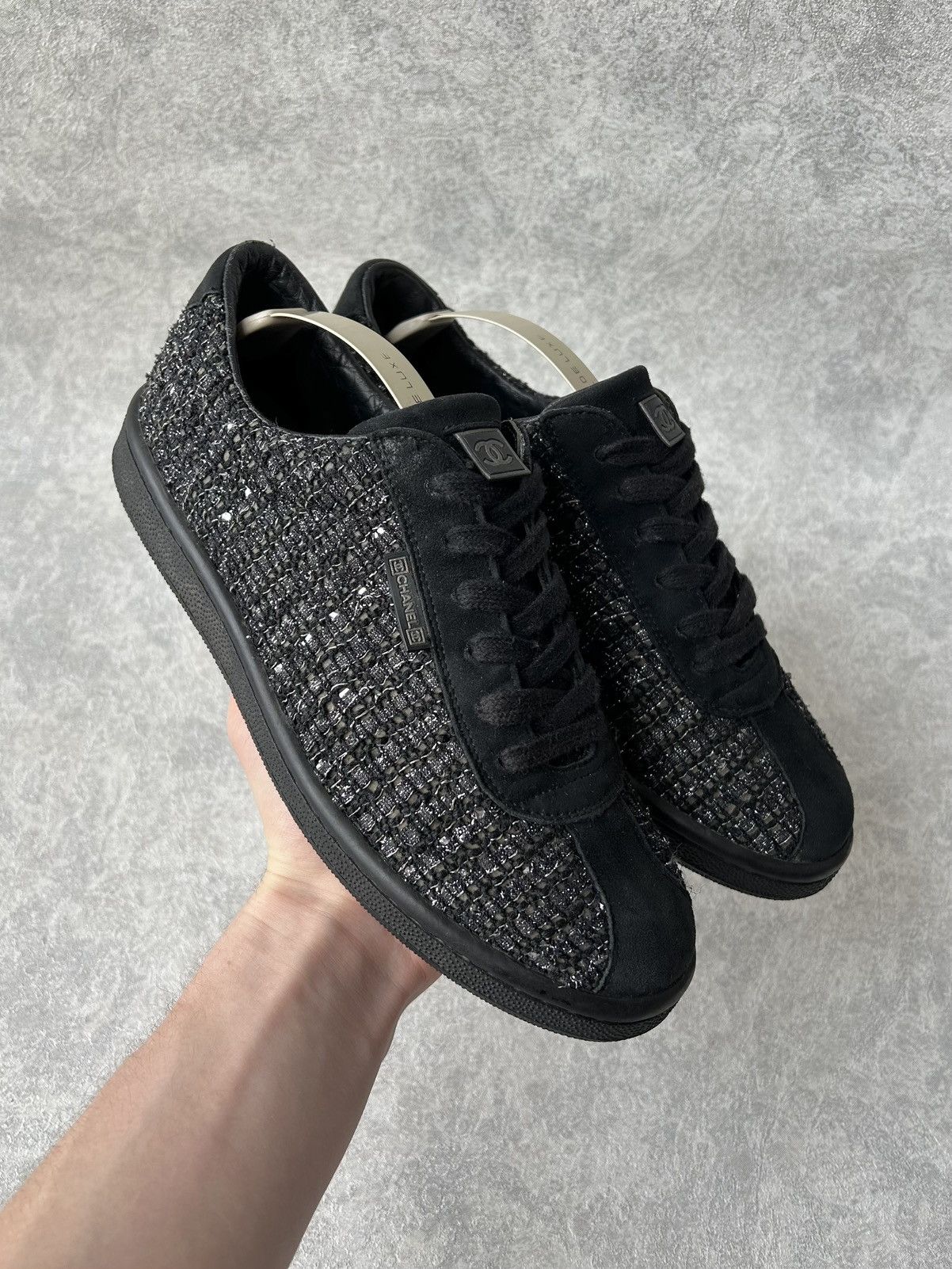 Chanel Chanel Coco Mark Black Tweed Sneakers Size US 8 / IT 38 - 1 Thumbnail