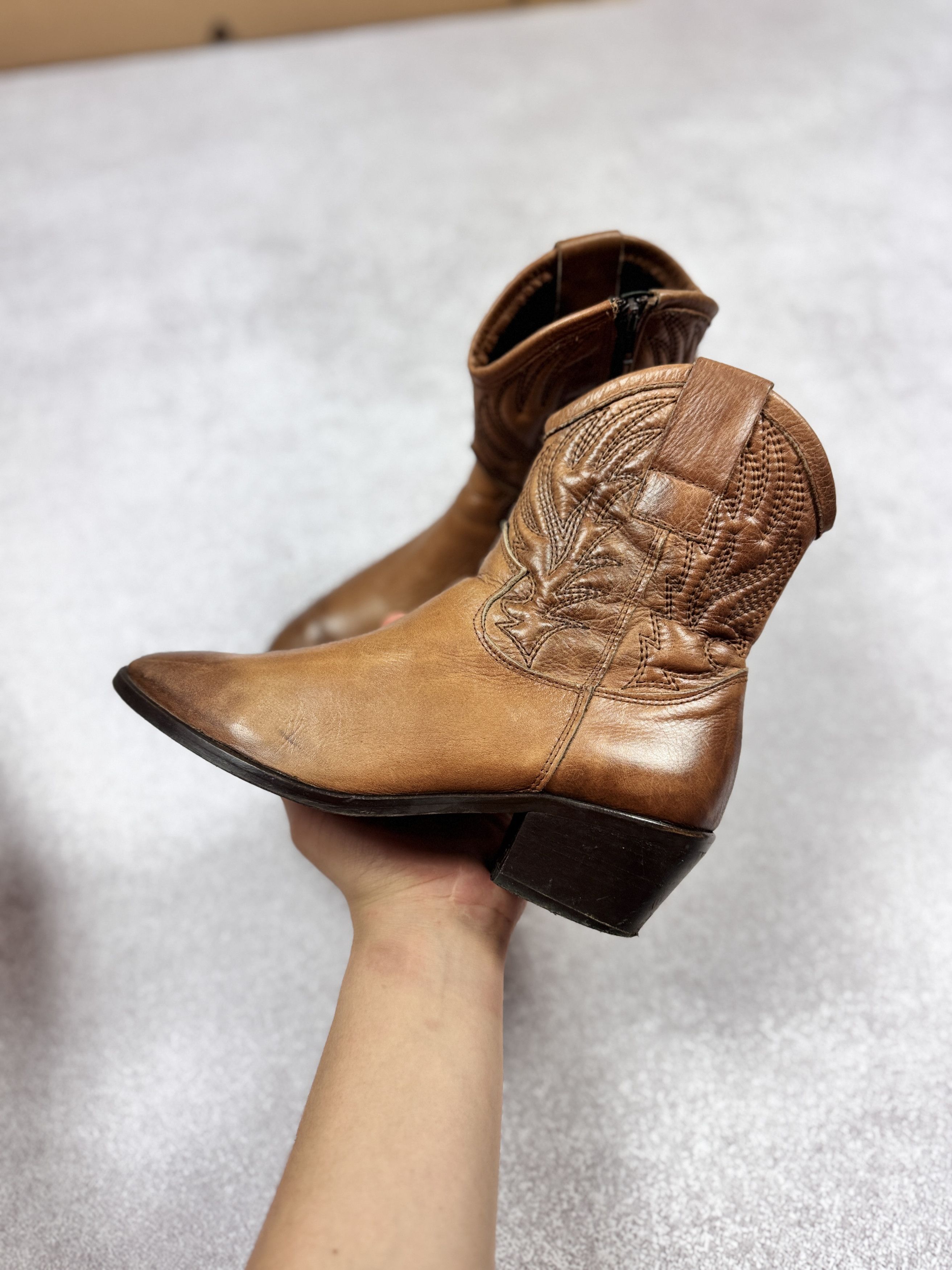Other Manfield Cowboy Brown Leather Boots Size 38 / 24 cm Size US 8 / IT 38 - 3 Thumbnail