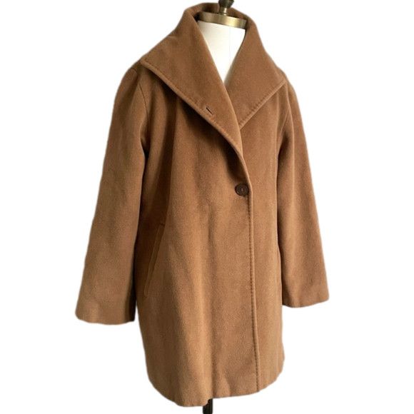 image of Cinzia Rocca Camel Large Lapel Swing Wool Mid Coat - 12/l, Women's (Size XL)