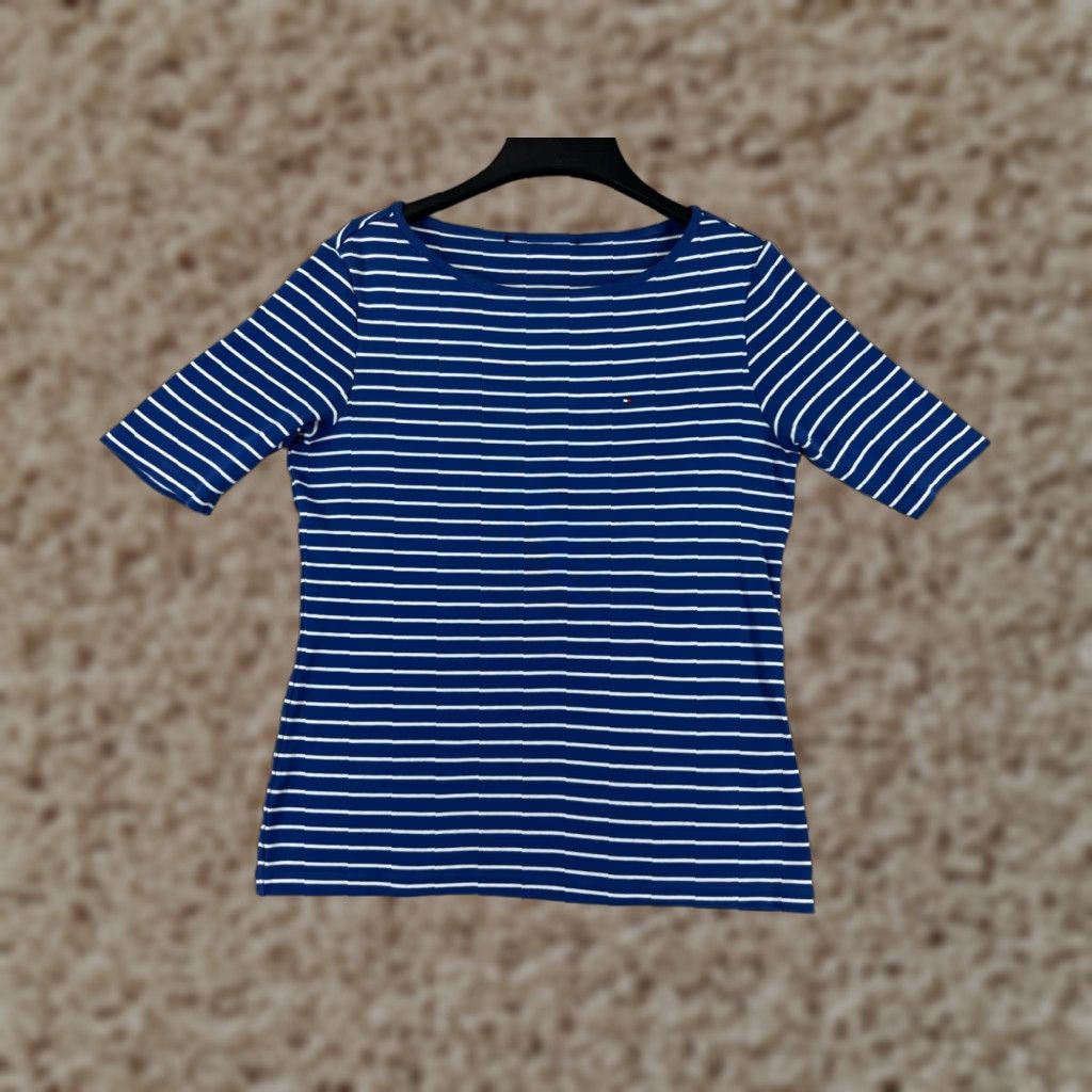 Tommy Hilfiger VINTAGE Tommy Hilfiger Shirt Women Medium Striped Cotton Short Sleeve Logo Casual Fashion Size M / US 6-8 / IT 42-44 - 1 Thumbnail