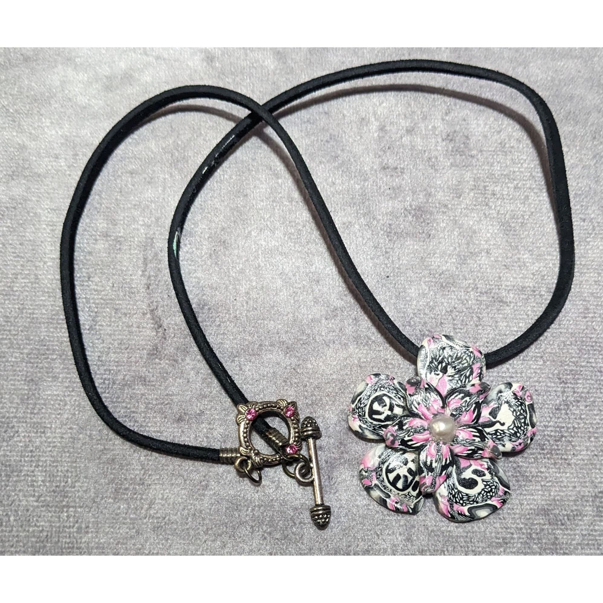 Other Handmade Pink White And Black Polymer Clay Floral Pendant Ne Size ONE SIZE - 8 Thumbnail