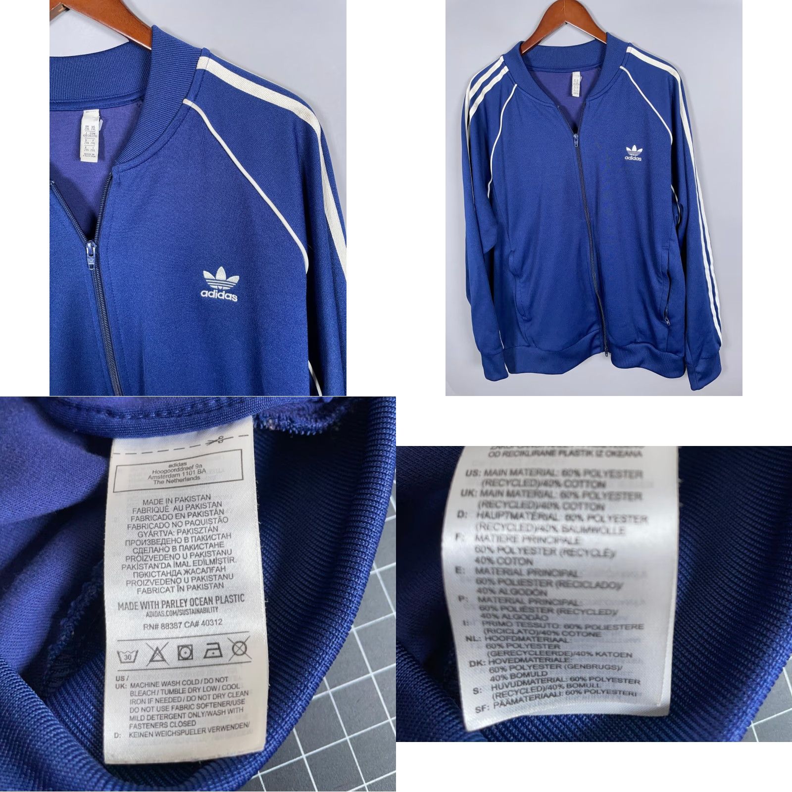 Adidas adidas Track Jacket 2XL Men’s Dark Blue Zip Trefoil Logo Retro 90s Full Zip Pockets Polyester Unlined Long Sleeve Short Sleeve Clothing Size US XXL / EU 58 / 5 - 8 Thumbnail
