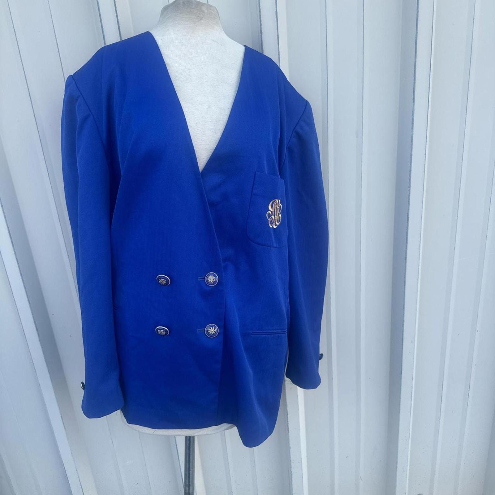 Other Blue 80s vintage blazer with purple cuffs blazer Size 4XL / US 24-26 - 4 Thumbnail