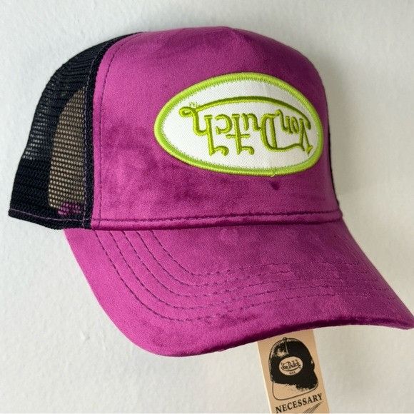Designer × Von Dutch NWT VON DUTCH PURPLE LIME VELVET CRUSH TRUCKER HAT Size ONE SIZE - 3 Thumbnail