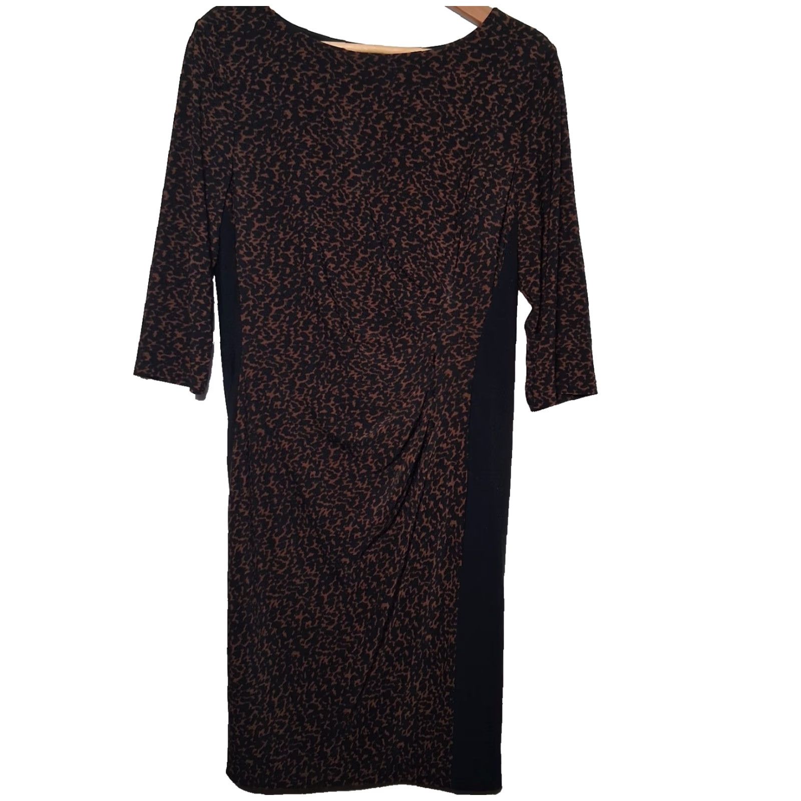 Ralph Lauren VINTAGE Lauren Ralph Lauren Dress BODYCON Petite 16P Brown Black Knee Length 3/4 Sleeve Boat Neck Pullover Lined Womens Size XXL / US 16-18 / IT 52-54 - 2 Thumbnail
