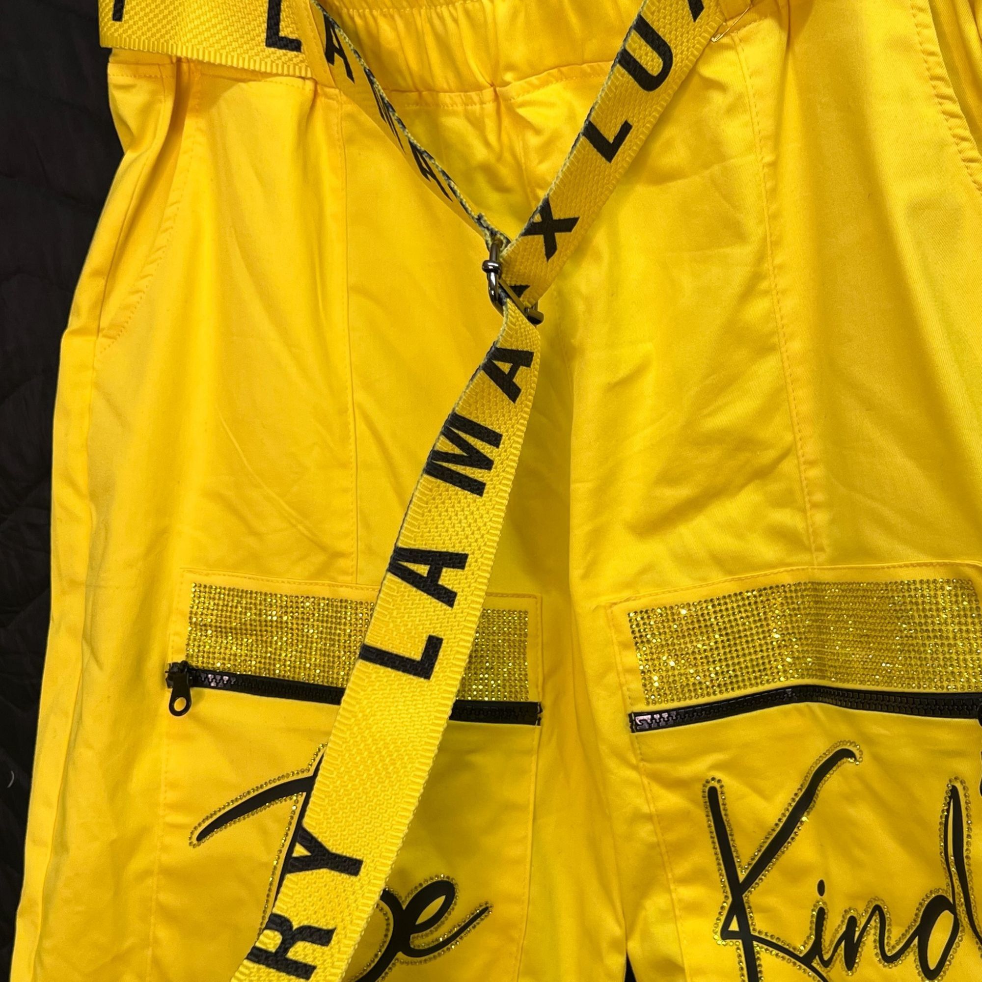 Other LAMAXX "Be Kind" Yellow Cargo Pants With Rhinestone Detailin Size 34" / US 12 / IT 48 - 9 Thumbnail
