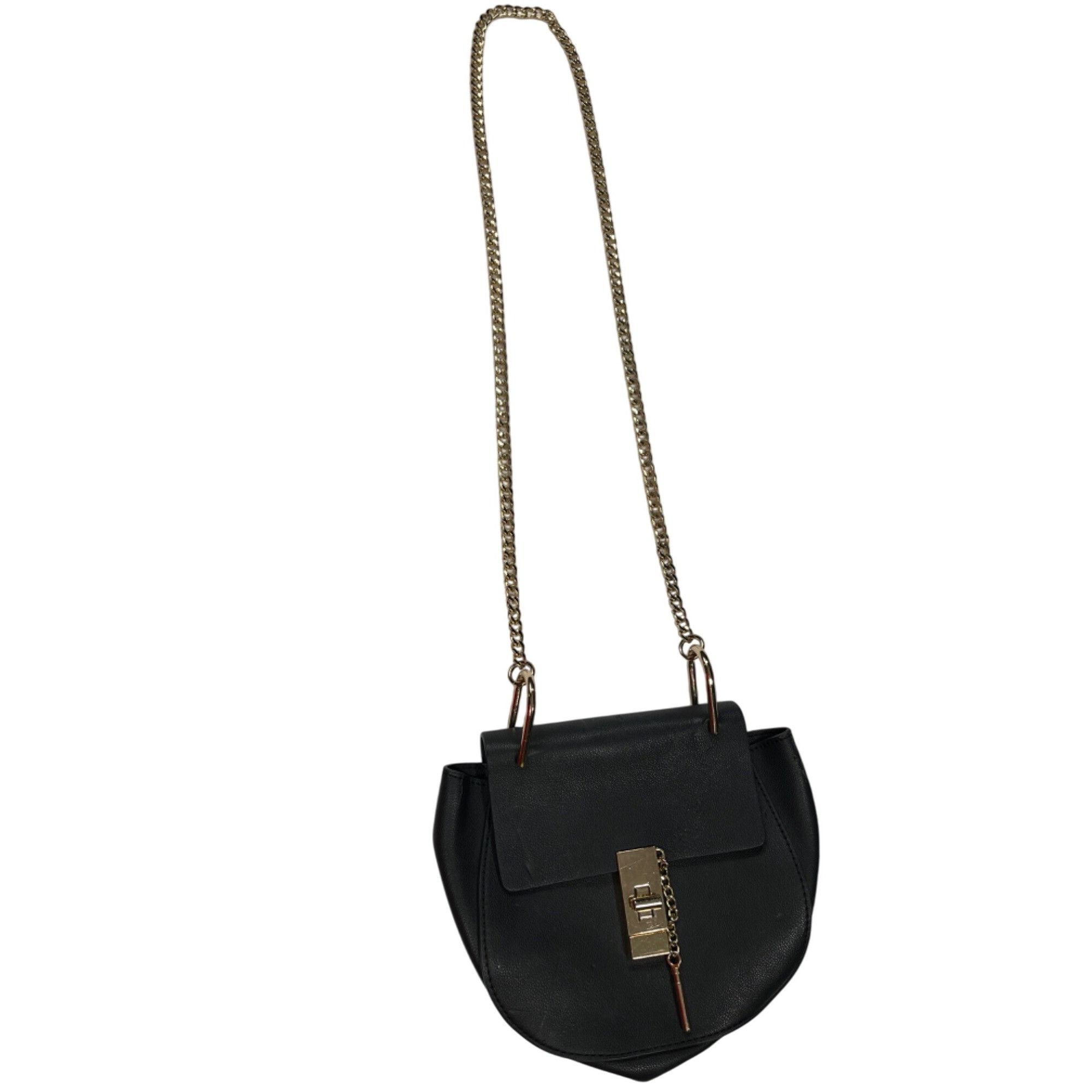 Designer Chic Black Leather Shoulder Bag SKU 7893 With Gold Chain Str Size ONE SIZE - 1 Thumbnail