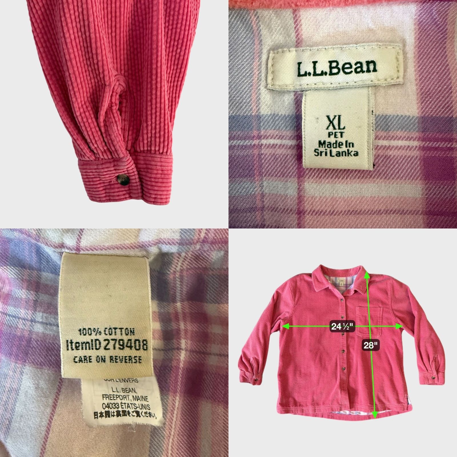 Vintage L.L. Bean Corduroy Shirt Jacket Pink Women's XL Petite Shacket Button-Up Lined Flannel Pockets Corduroy Shacket Womens Small to XL Size XL / US 12-14 / IT 48-50 - 8 Thumbnail