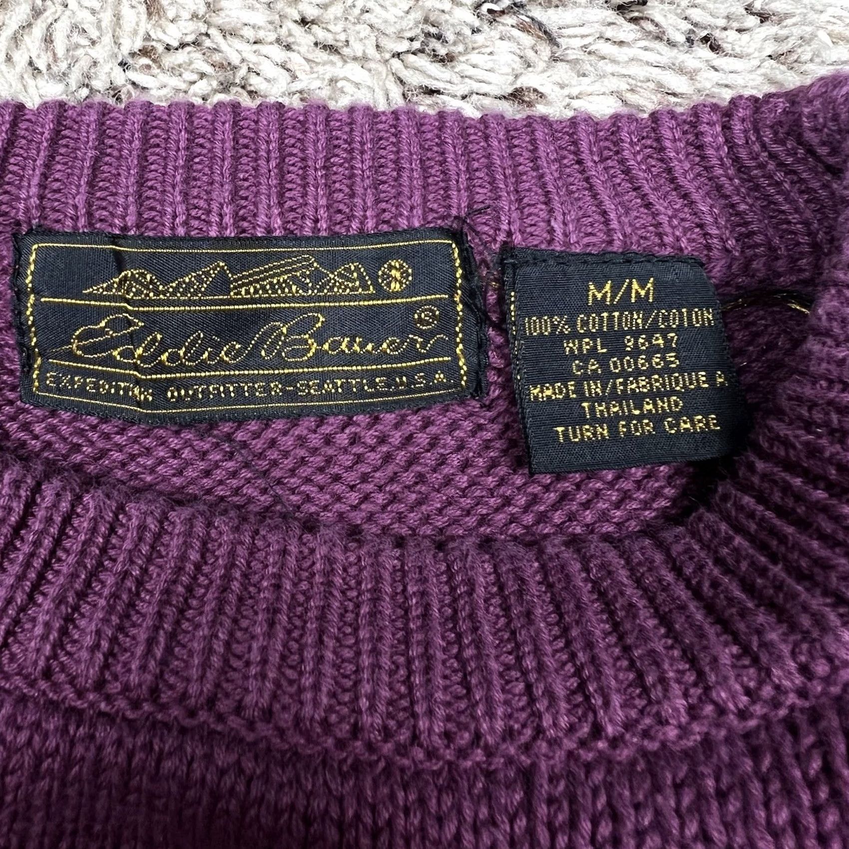 Vintage VINTAGE Eddie Bauer Womens Knit Sweater Medium Purple 100% Cotton Heavyweight Pullover Long Sleeve Crew Neck Knit 90s Womens Size M / US 6-8 / IT 42-44 - 2 Thumbnail