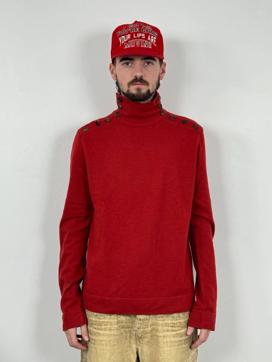 Ann Demeulemeester Ann Demeulemeester Buttoned Red Turtleneck Sweater Size US M / EU 48-50 / 2 - 2 Thumbnail