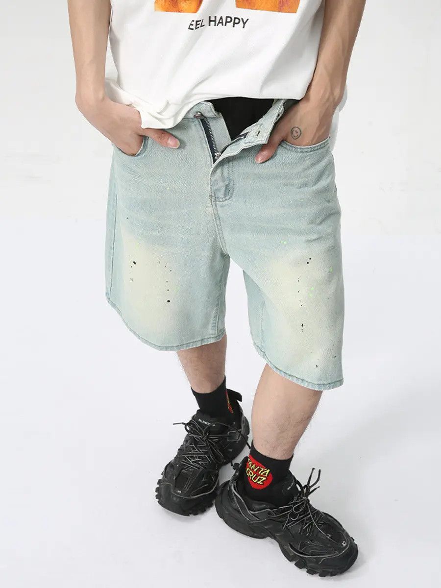 Japanese Brand Retro loose splashed ink denim shorts Size US 32 / EU 48 - 4 Thumbnail