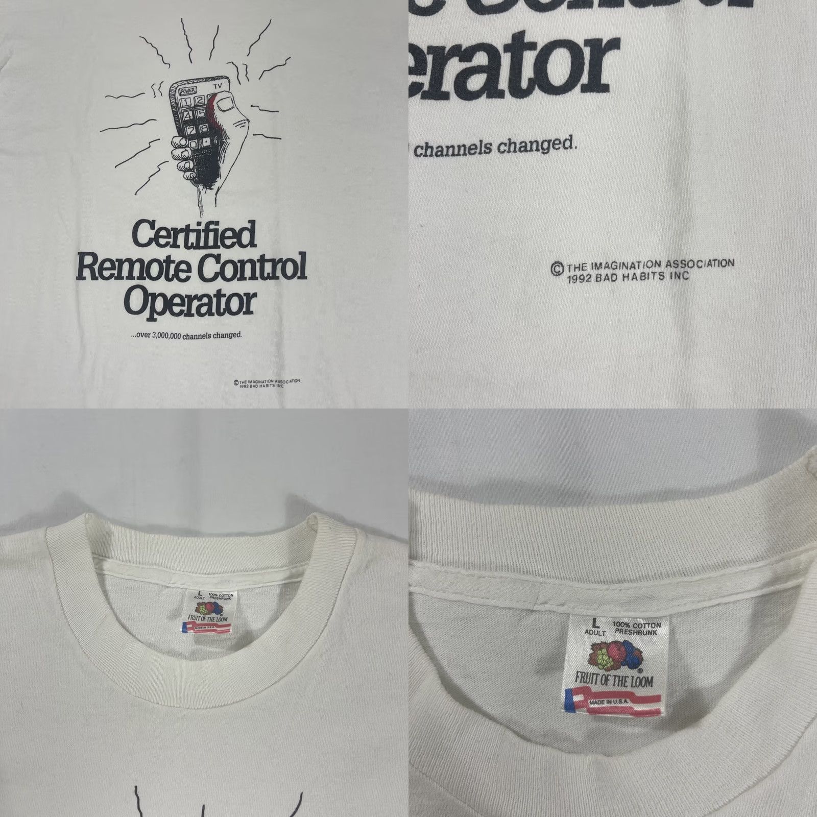 Fruit Of The Loom VINTAGE Fruit of the Loom T-Shirt L White Single Stitch Certified Remote Control Operator 90s Mens Shirt Size US L / EU 52-54 / 3 - 8 Thumbnail