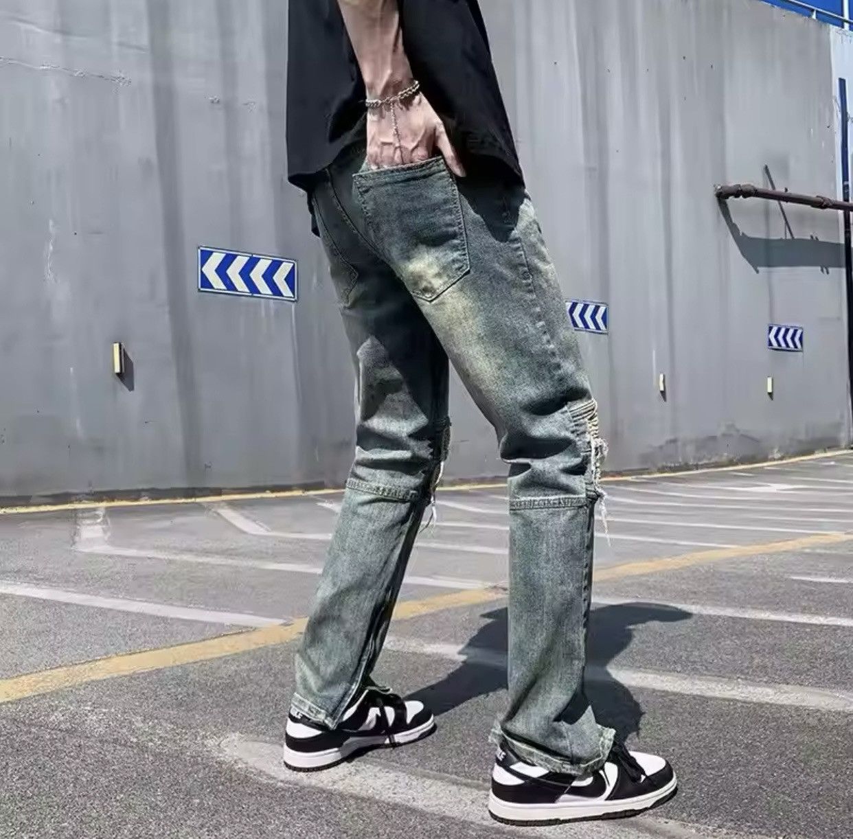 Denime × Jean Y2K Fashion Stretch Slim Ripped Jeans Pants Size US 29 - 2 Thumbnail