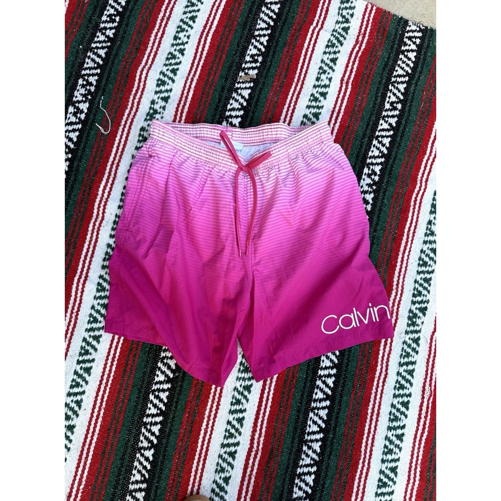 Calvin Klein Calvin Klein Mens L Rosebud Ombre Stripe Quick Dry UPF 40 Wicking Swim Trunks Size US 33 - 2 Thumbnail