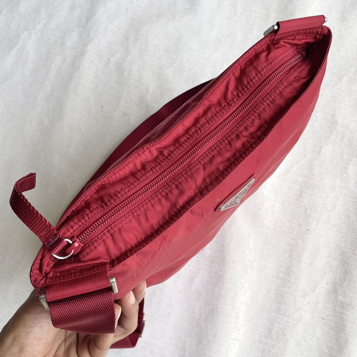 Prada Prada Red Tessuto Triangle Logo Nylon Crossbody Size ONE SIZE - 13 Thumbnail