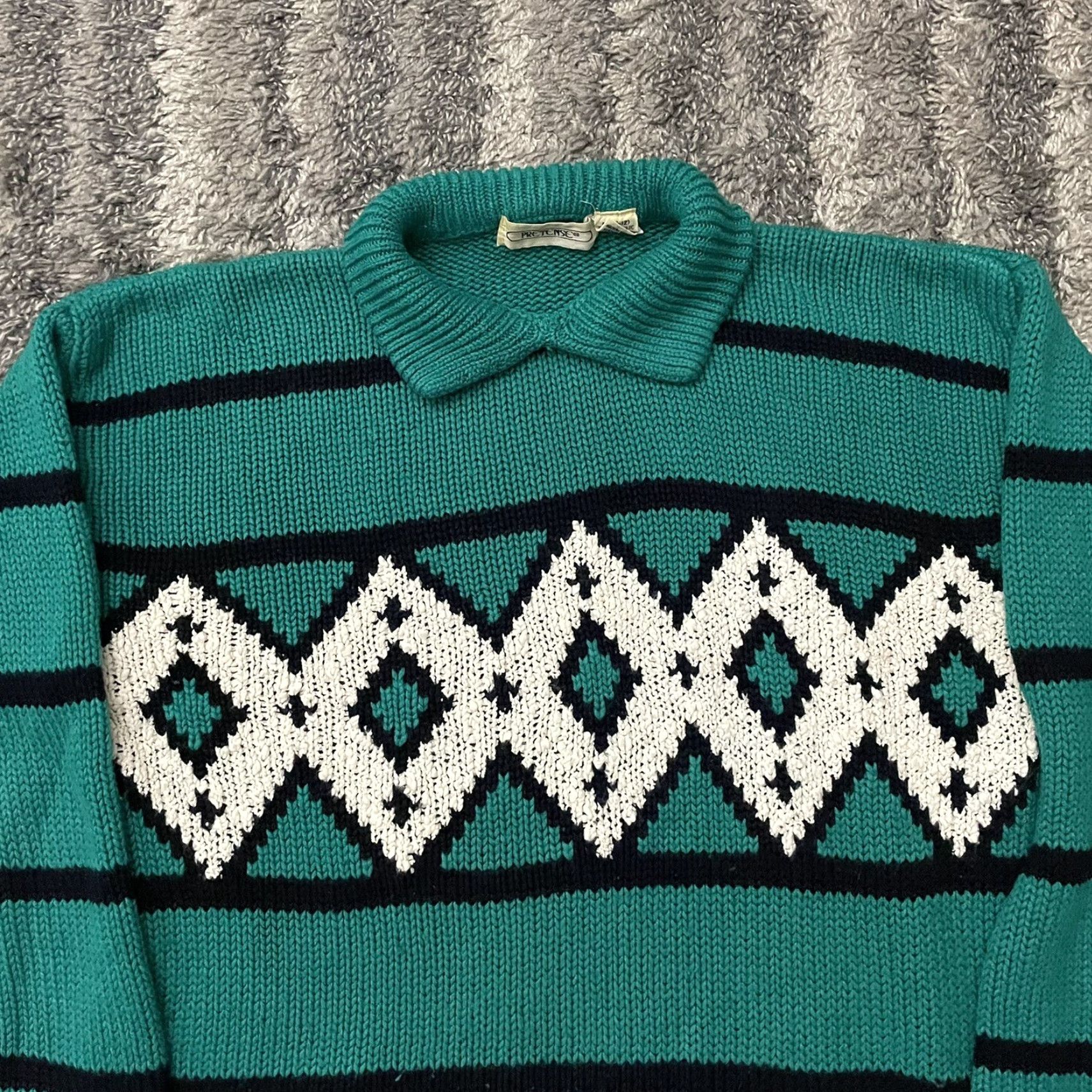 Vintage VINTAGE Pretense Womens Sweater Collared Striped Green Acrylic Size Medium Pullover Knits Winter Fall Women Size M / US 6-8 / IT 42-44 - 2 Thumbnail