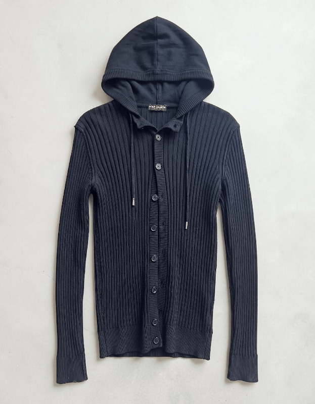 Dolce & Gabbana Dolce & Gabbana Black Ribbed Knit Hooded Cardigan Sweater Size US L / EU 52-54 / 3 - 1 Thumbnail
