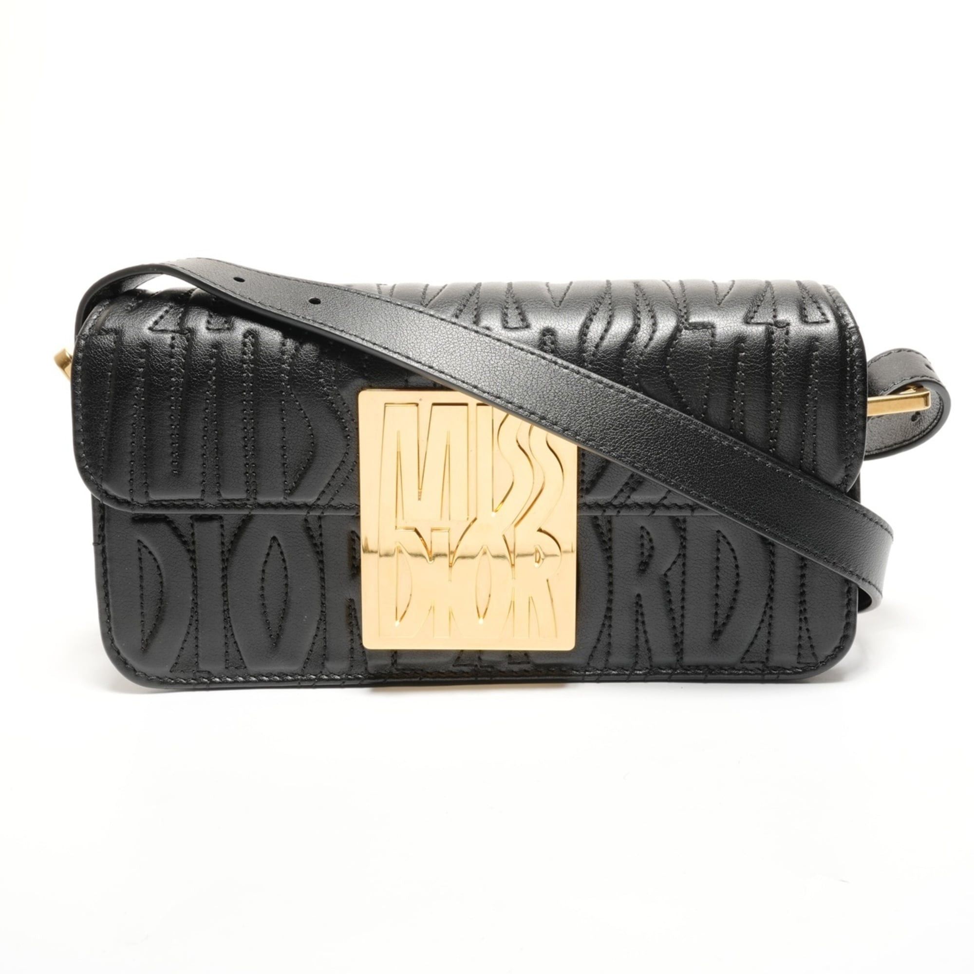 Dior Christian Dior Miss Logo Plate Shoulder Bag, Black Size ONE SIZE - 1 Thumbnail