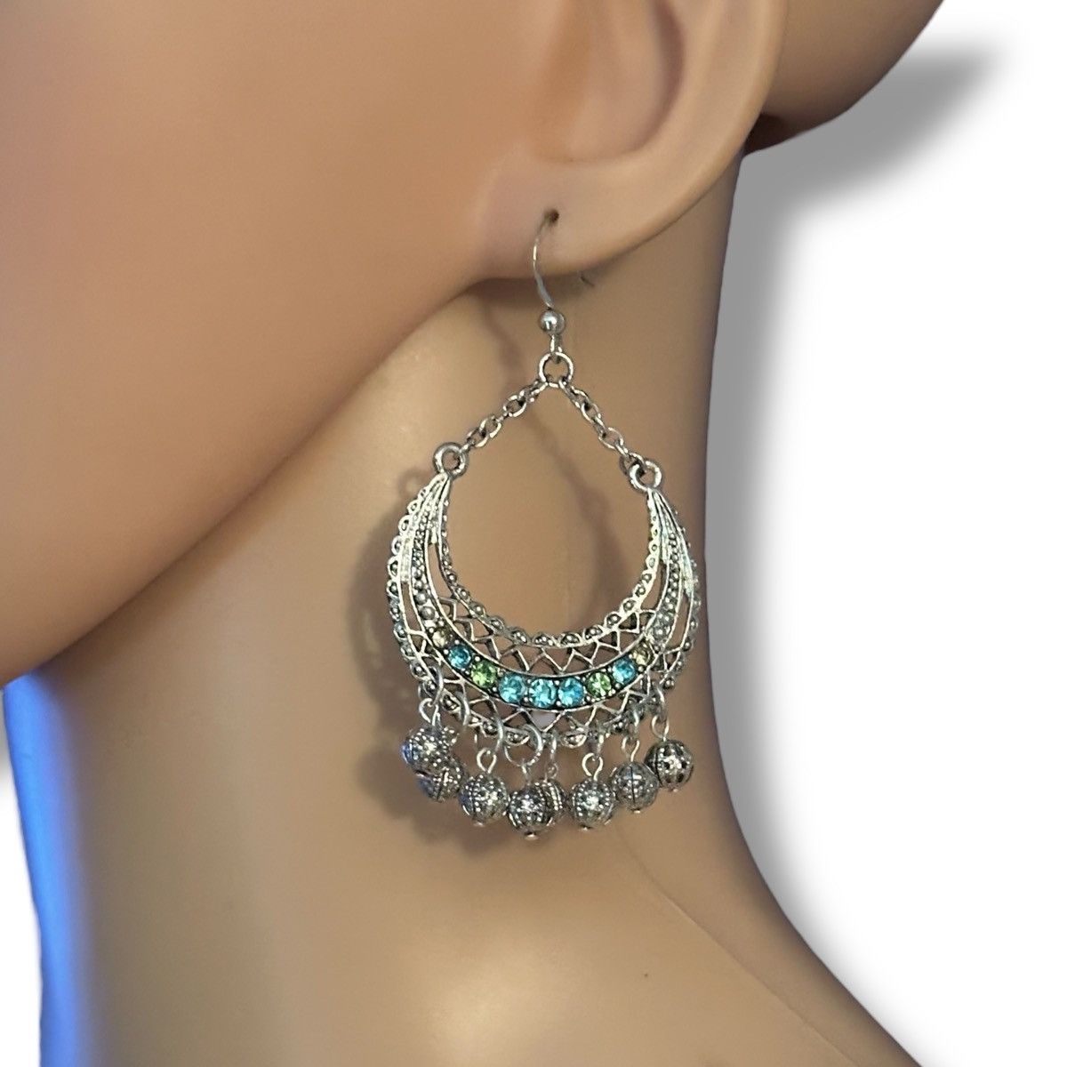 Other Silver tone filigree dangle hoop earrings Size ONE SIZE - 2 Thumbnail