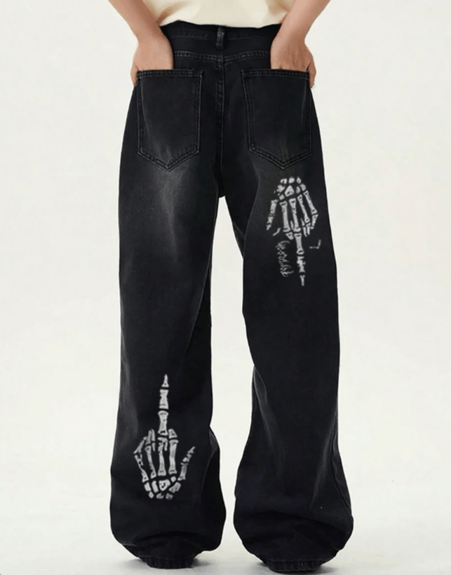 Vision Streetwear Black Skull Finger Print Baggy Wide Leg Jeans Size US 36 / EU 52 - 1 Thumbnail