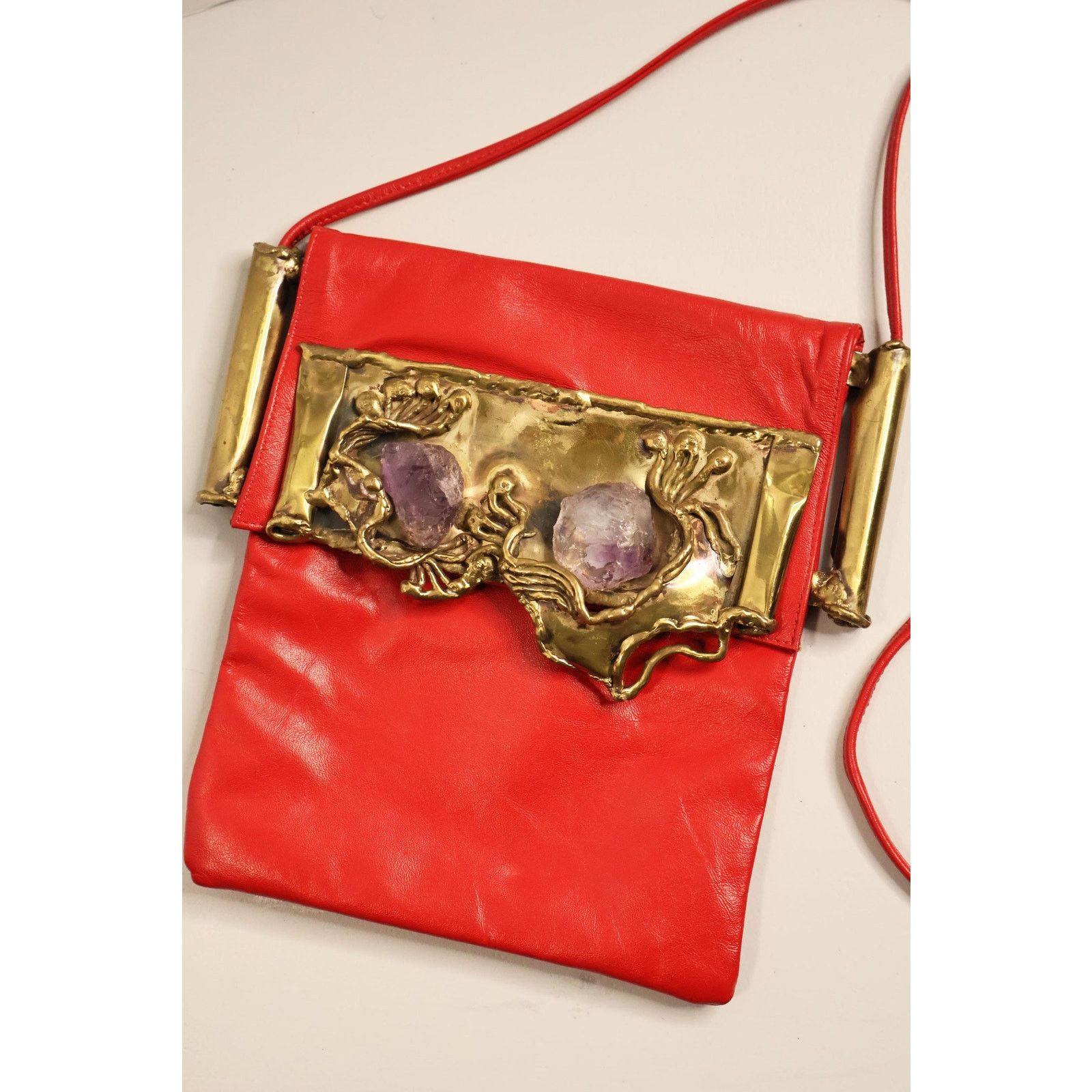 Vintage Carvalho's of Rio 1970s Brutalist Red Leather Amethyst Bag Size ONE SIZE - 3 Thumbnail