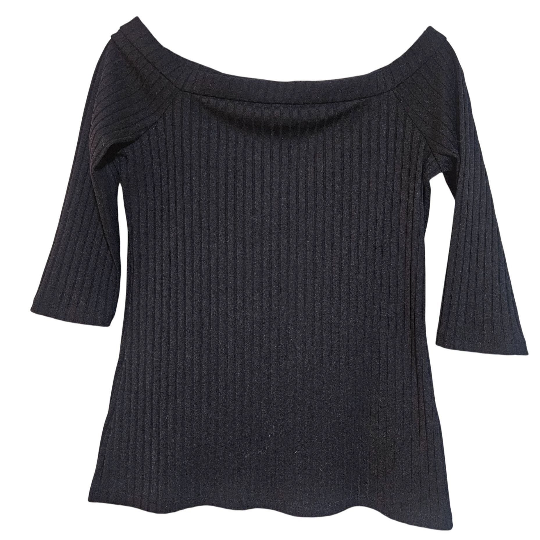 Ann Taylor Ann Taylor Black M Ribbed Off-Shoulder Top – Quiet Luxury Mi Size S / US 4 / IT 40 - 2 Thumbnail