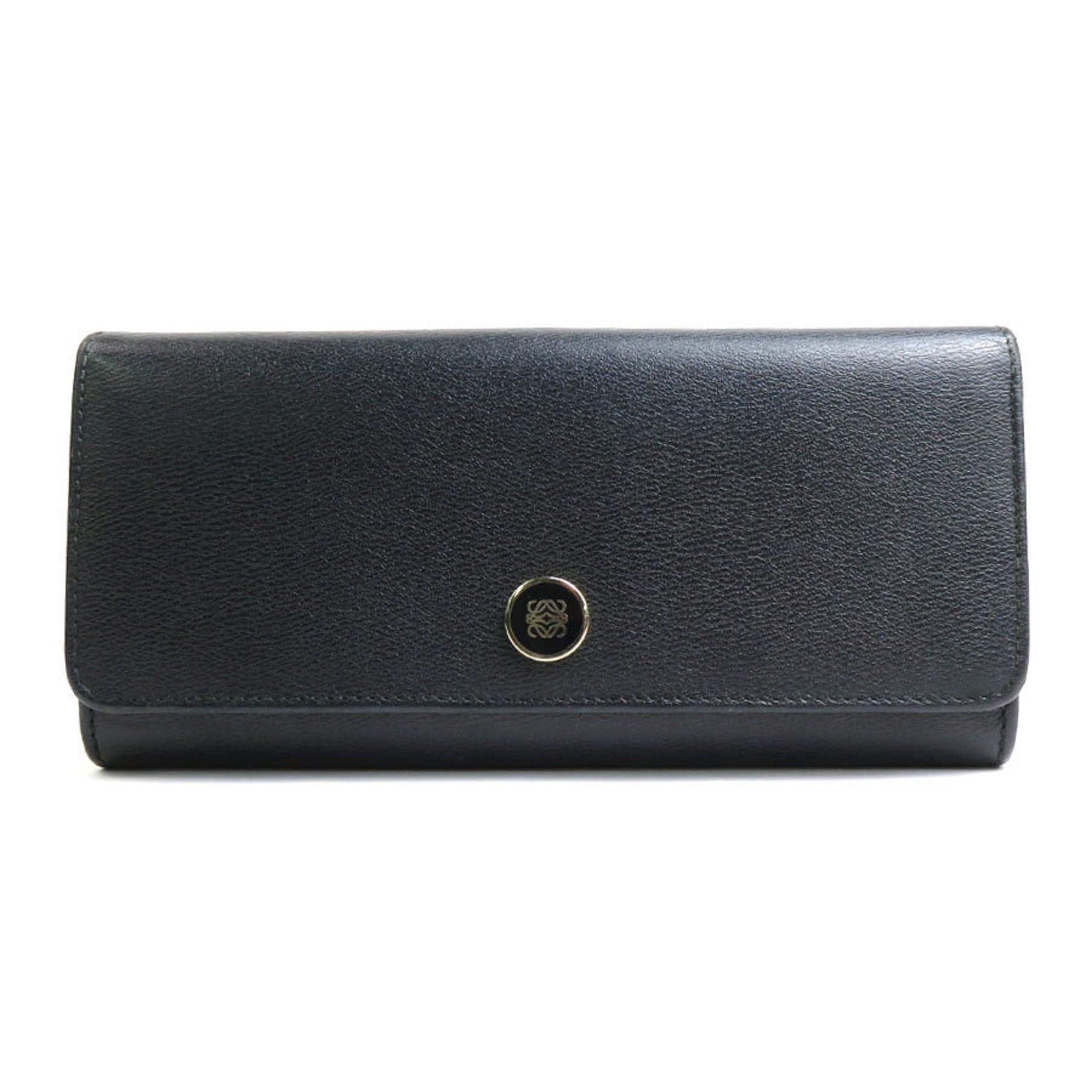 image of Loewe Bifold Long Wallet Anagram Leather Black Gold Ladies, Women's