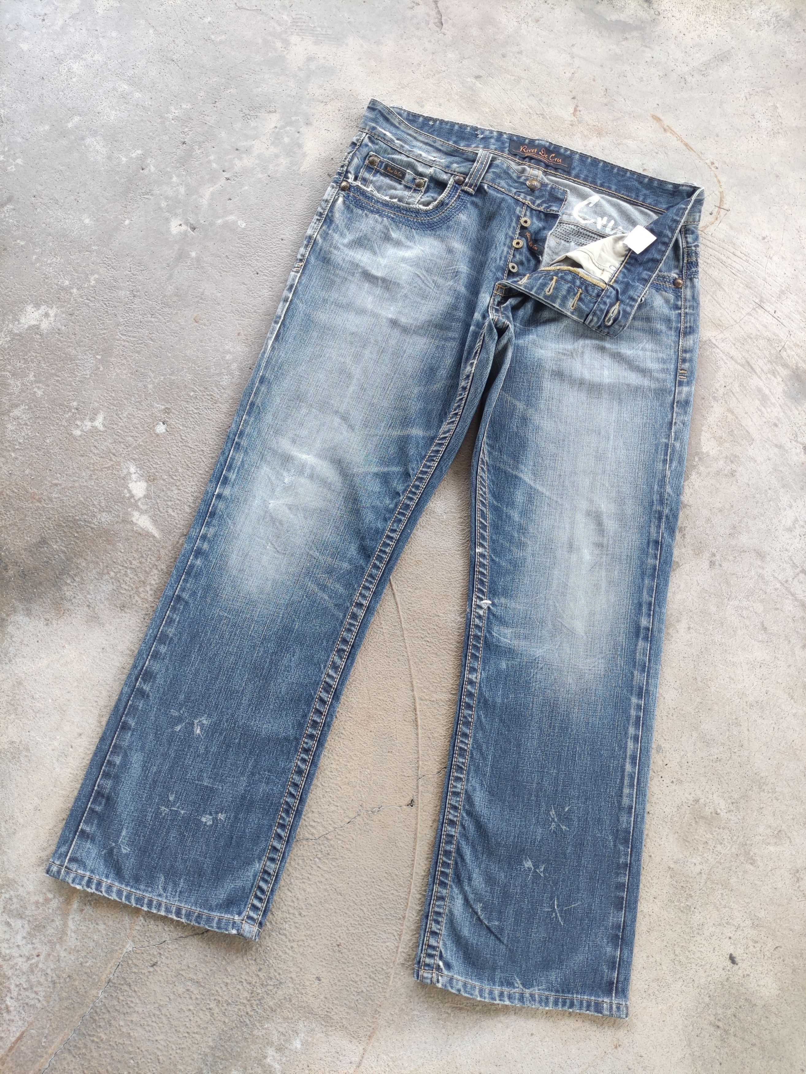 Japanese Brand Vintage Rivet De Cru Button Baggy Jean Distressed Faded Size US 40 / EU 56 - 2 Thumbnail