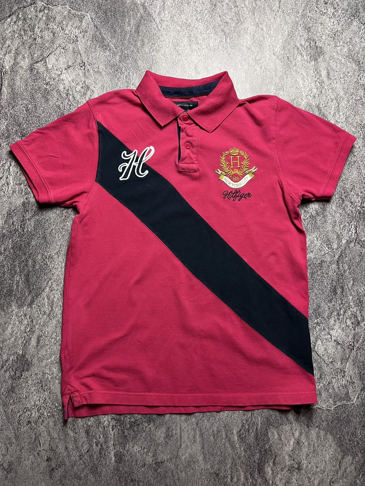 Pre-owned Tommy Hilfiger X Vintage 12k Tommy Hilfiger New York Blokecore Japan Style Polo Tee In Pink