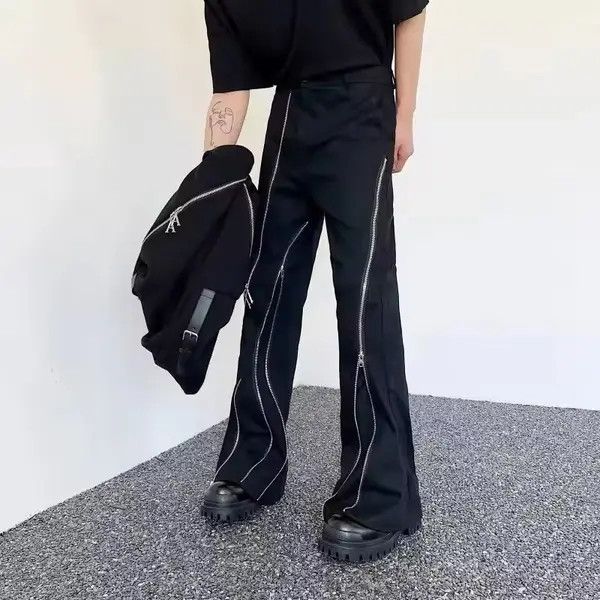 Japanese Brand Cyber Y2K Fashion Zipper Design Black Flare Jean Size US 35 - 7 Thumbnail