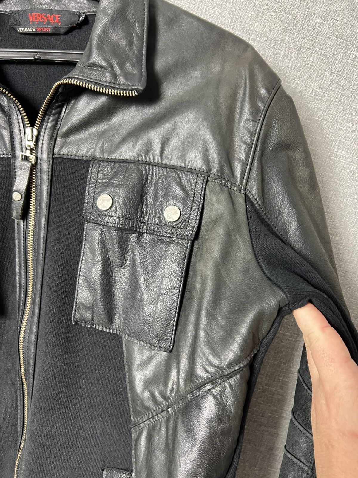 Versace Vintage Versace Sport Big Logo Collared Leather Jacket Biker Size US M / EU 48-50 / 2 - 6 Thumbnail
