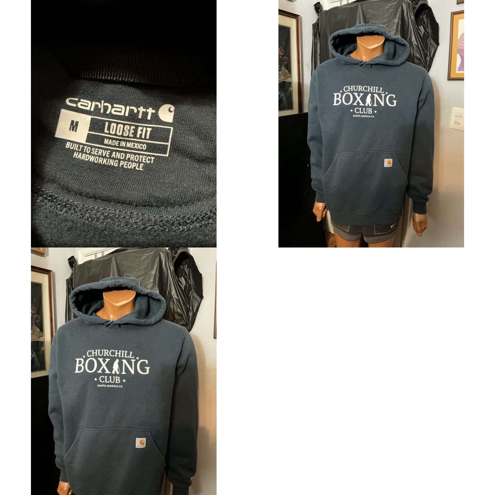 Carhartt VINTAGE Carhartt Churchill Boxing Club Santa Monica Blue Hoodie M Pullover Midweight Loose Fit Mens Size M Size US M / EU 48-50 / 2 - 8 Thumbnail