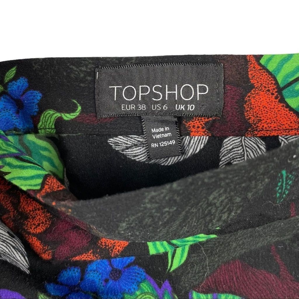 Topshop TOPSHOP Black Floral Crows Print Full Skirt w/ Slit Size 6 Size 28" / US 6 / IT 42 - 6 Thumbnail