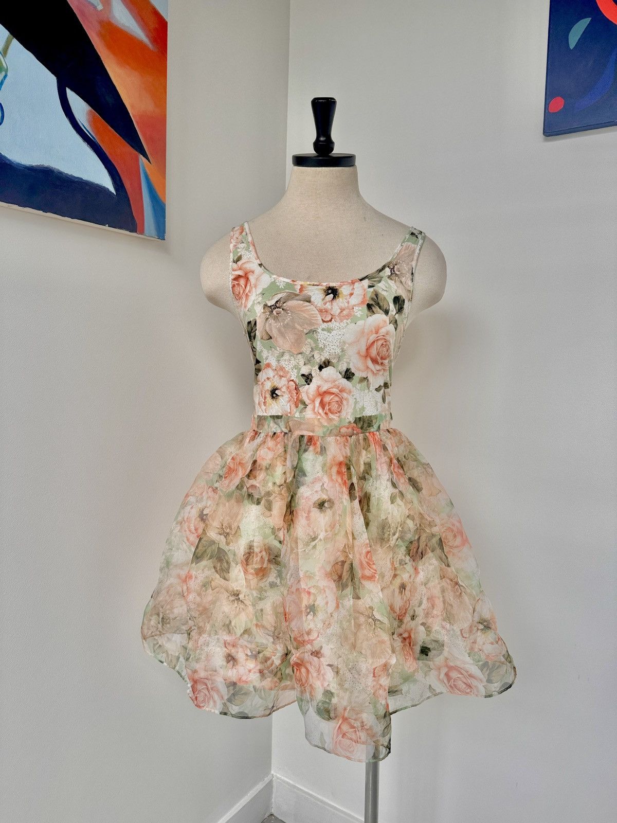 Alice + Olivia × Designer ALICE + OLIVIA Chara Floral Chiffon Mini Dress Size M / US 6-8 / IT 42-44 - 7 Thumbnail