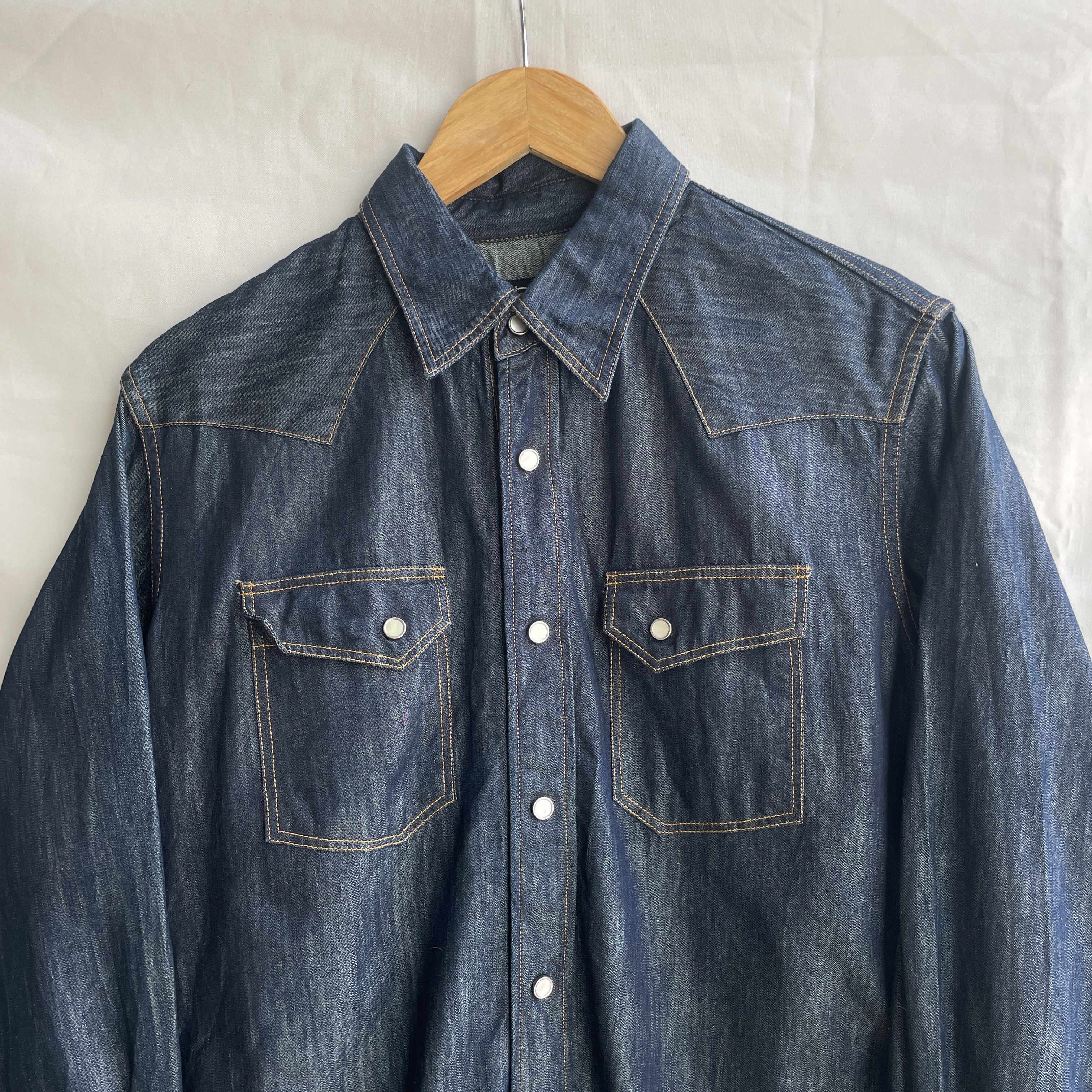 The Flat Head RJB The Flat Head Cotton Silk Denim Western Snap Button Shir Size US XS / EU 42 / 0 - 3 Thumbnail