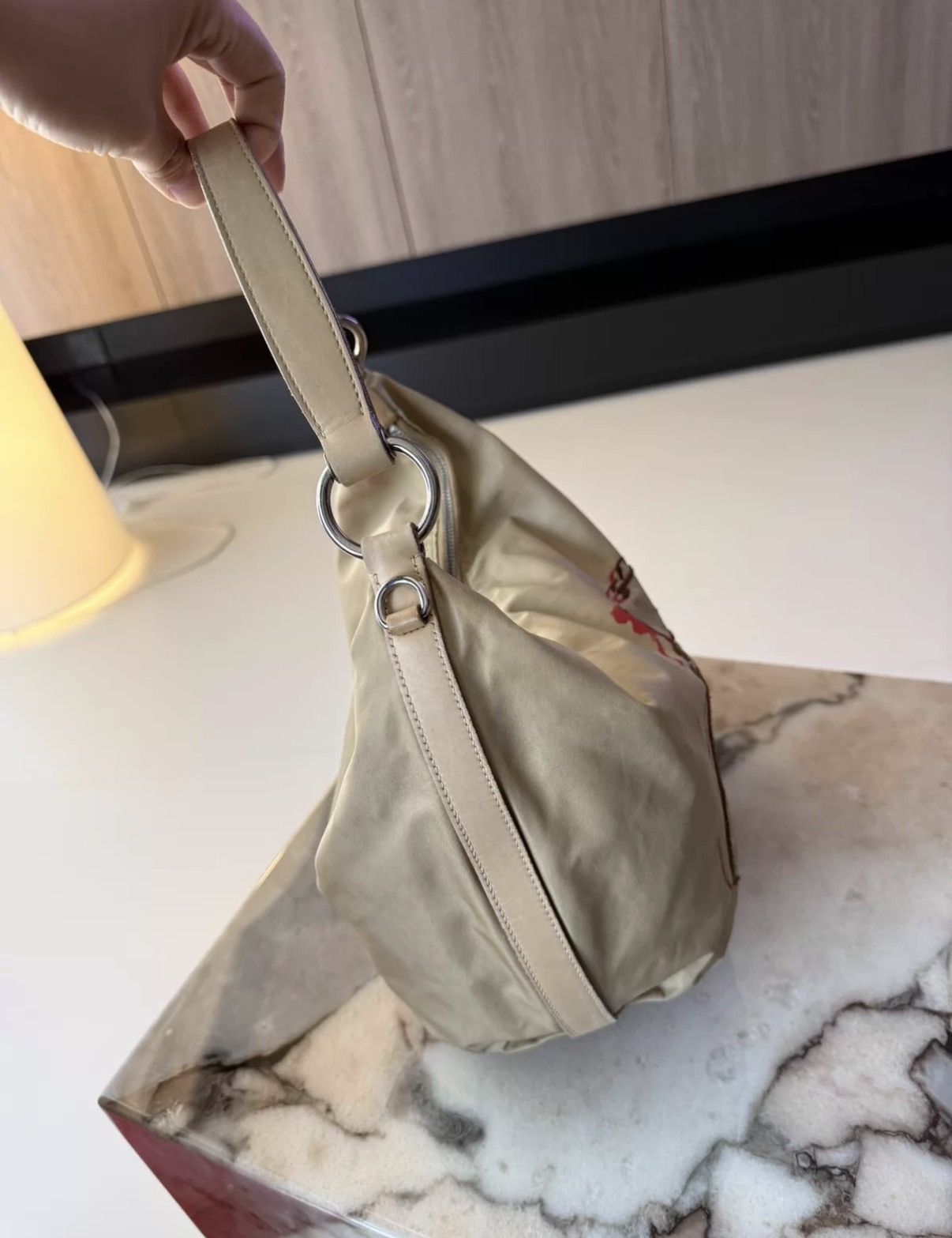Prada Prada Vintage Milk Tea Nylon Hobo Underarm Bag J36 Size ONE SIZE - 7 Thumbnail